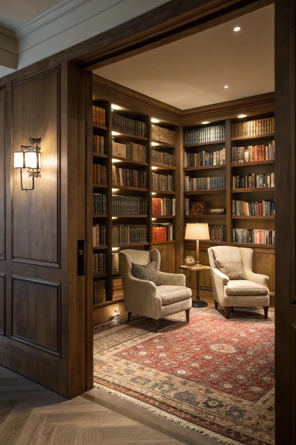 A secret library tucked away for quiet reading.