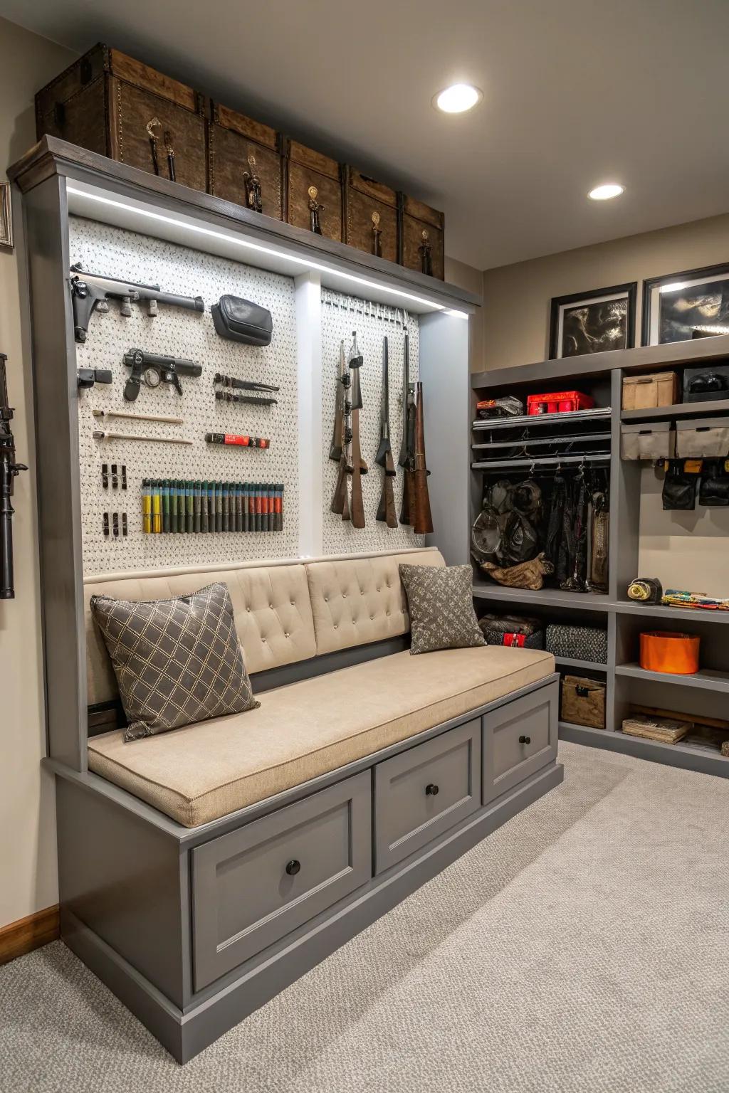 Multi-purpose furnishings amplify utility and conserve space.