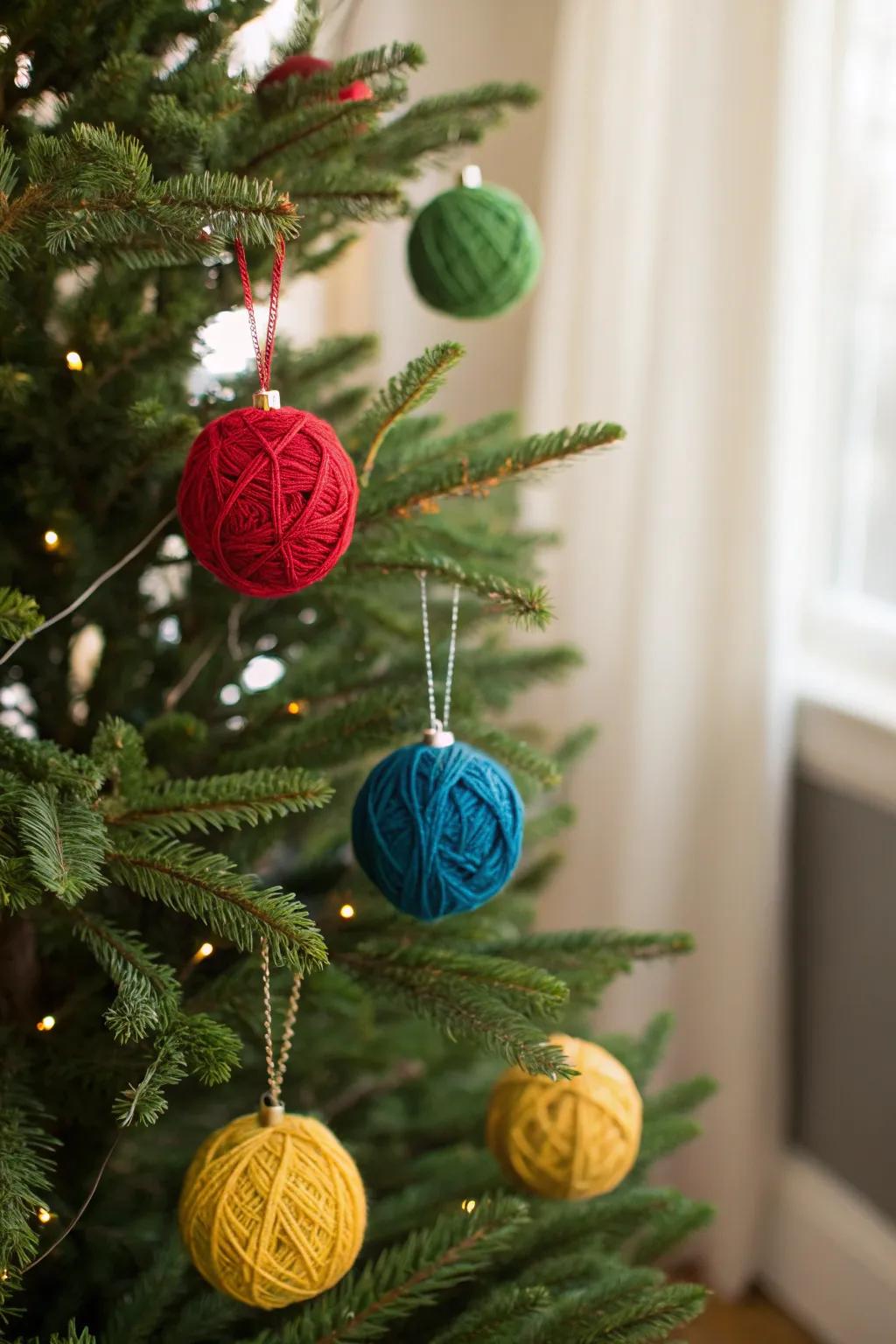 Snug fiber sphere adornments appending warmth to the festive aesthetic.