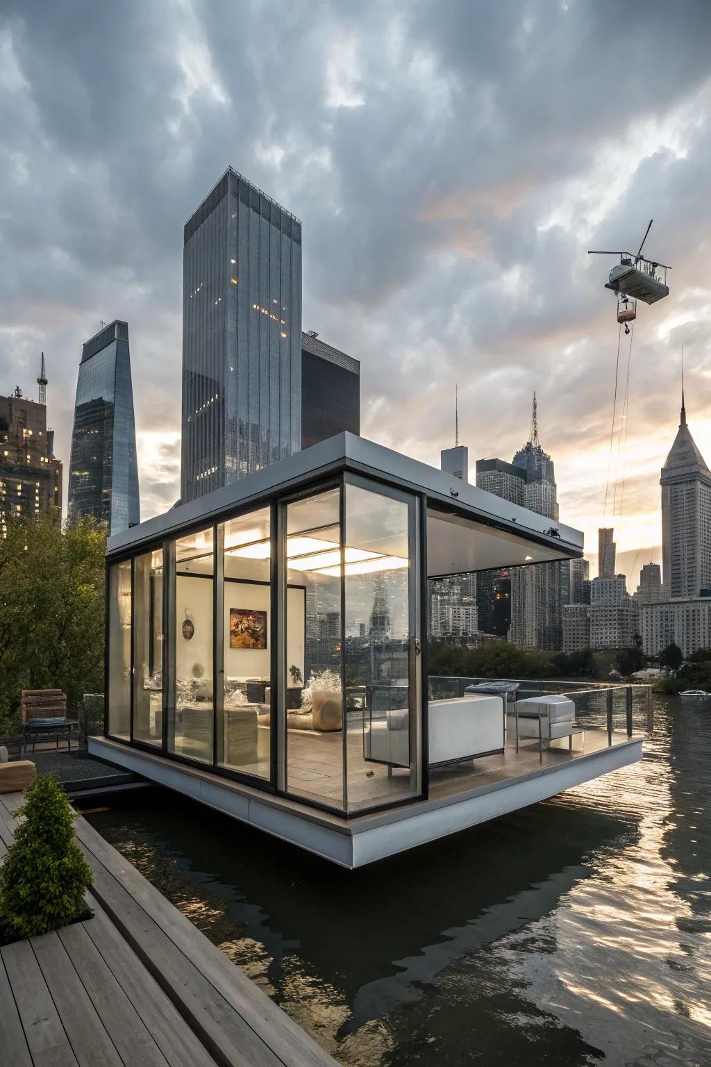 A floating room extension offering a unique architectural feature.