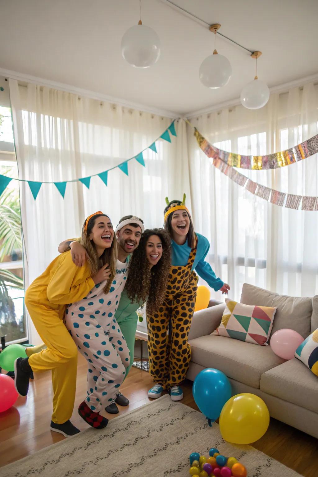 Attendees reveling in a subject-oriented clothing standard at a housewarming gathering