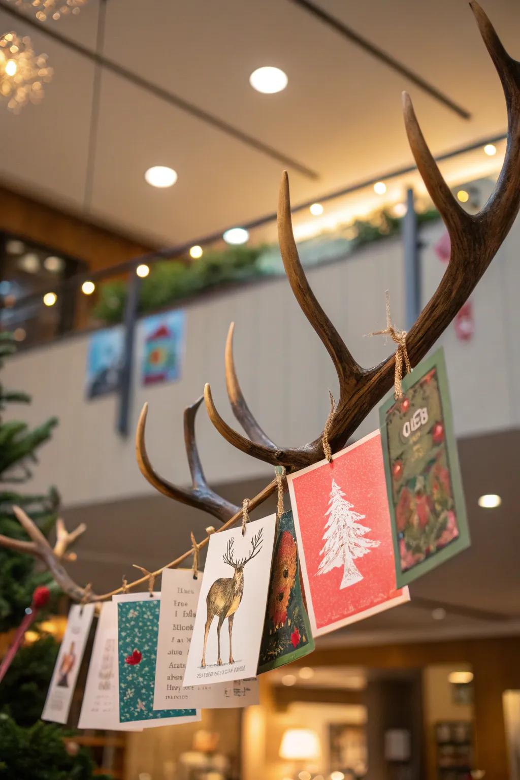 Antlers contribute a whimsical sensation to card displays.