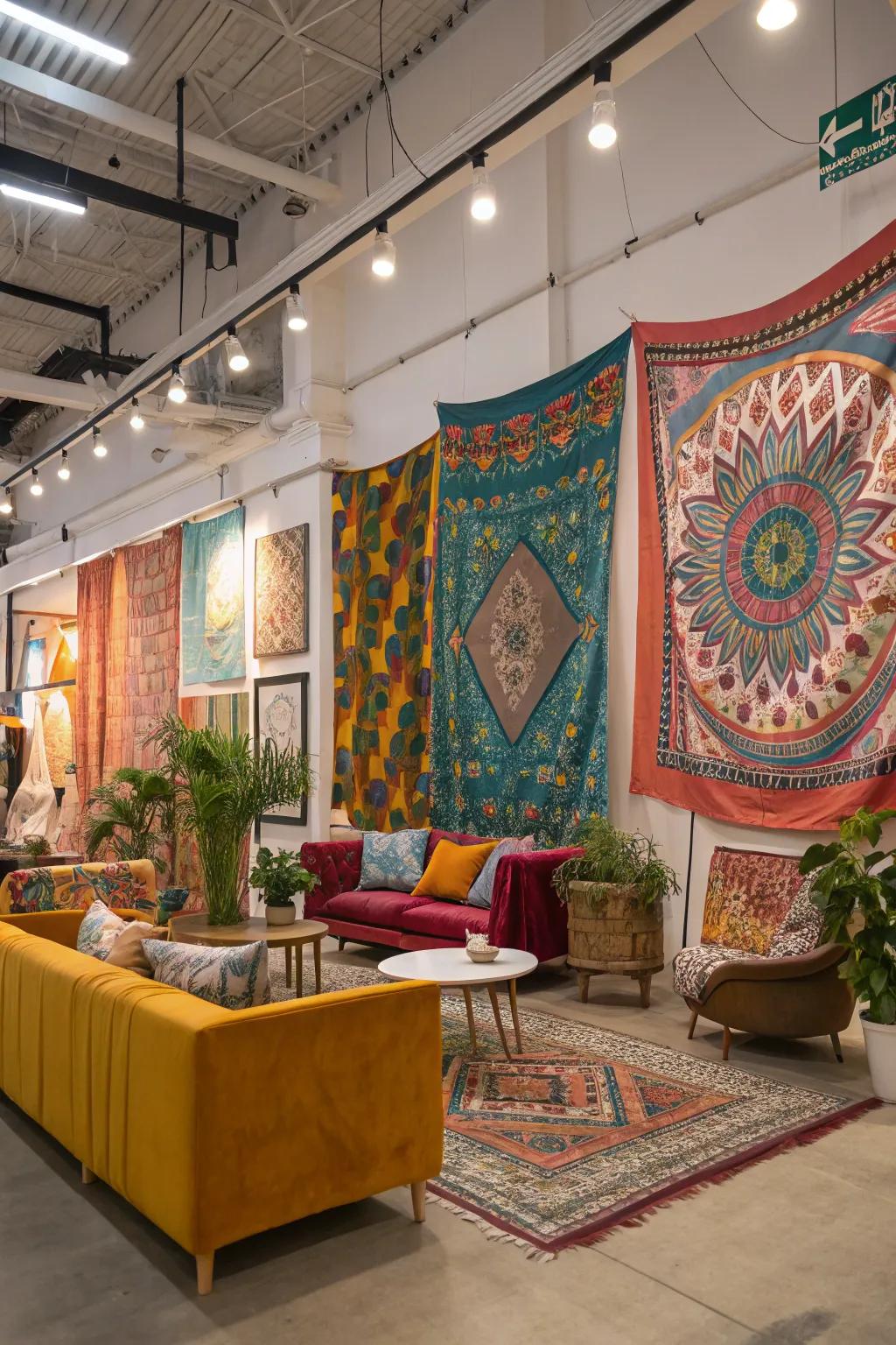 Overlapping <strong><em>tapestries</em></strong> fashions a vibrant and energetic aesthetic.&rdquo; loading=&rdquo;lazy&rdquo; class=&rdquo;pimg&rdquo;>
	</picture><figcaption>Overlapping <strong><em>tapestries</em></strong> fashions a vibrant and energetic aesthetic.</figcaption></figure>
<p>Overlapping numerous <strong><em>tapestries</em></strong> can produce an assertive artistic declaration. In my creative sanctuary, this technique contributes visual depth and fascination.</p>
<h3>A few suggestions:</h3>
<ul class=