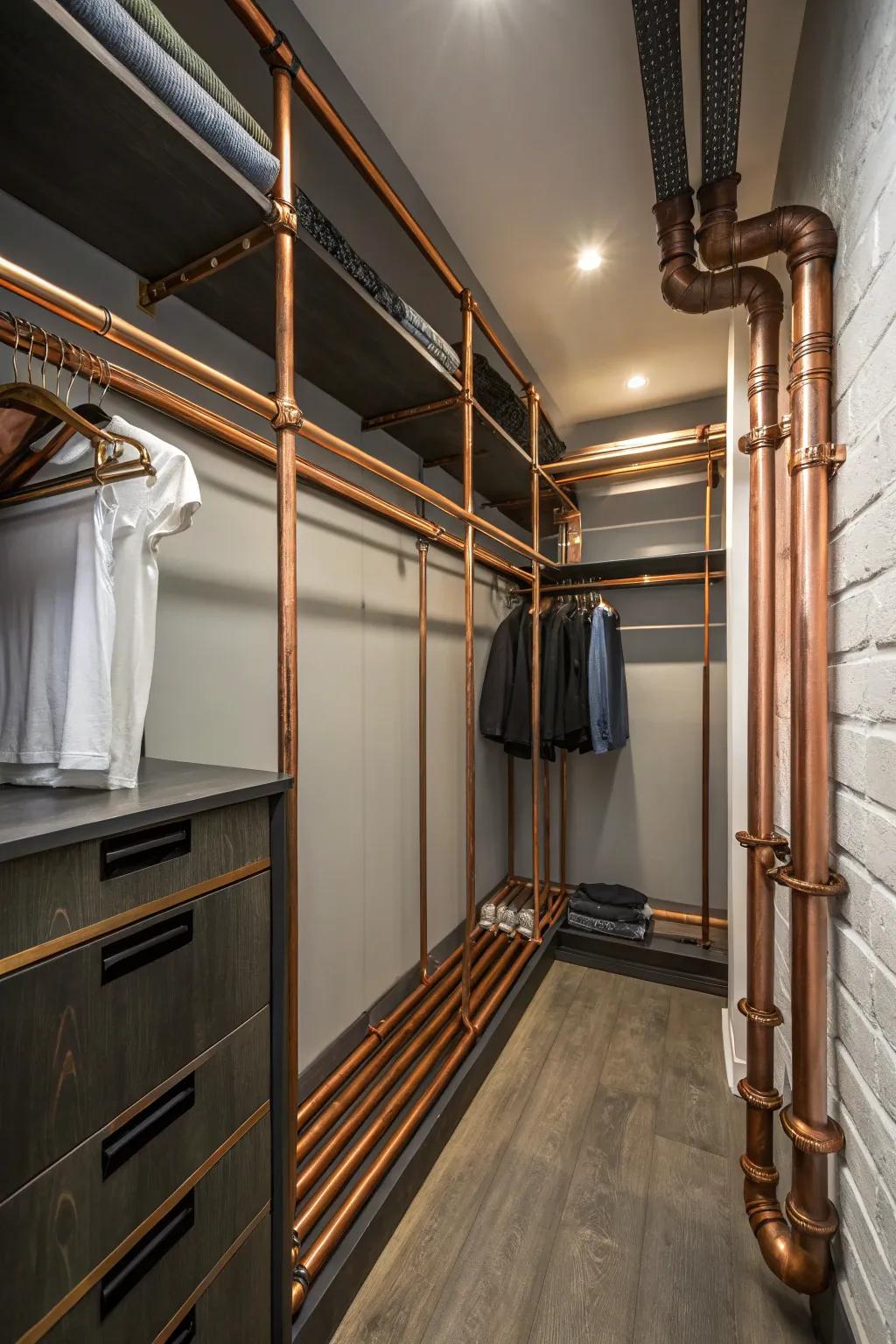 Unusual materials such as copper pipes can make a modern, chic statement.
