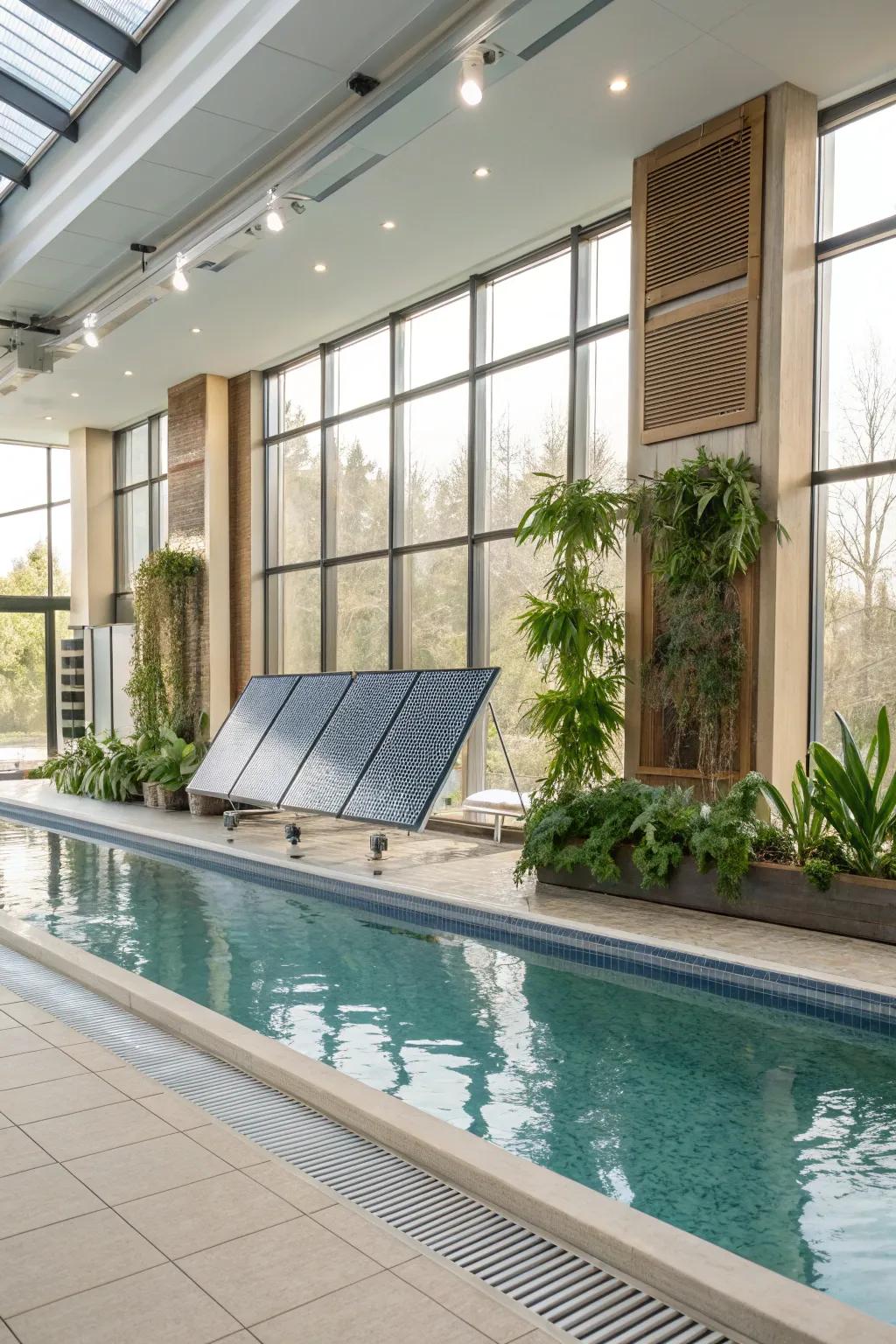 An indoor pool boasting sustainable warming solutions