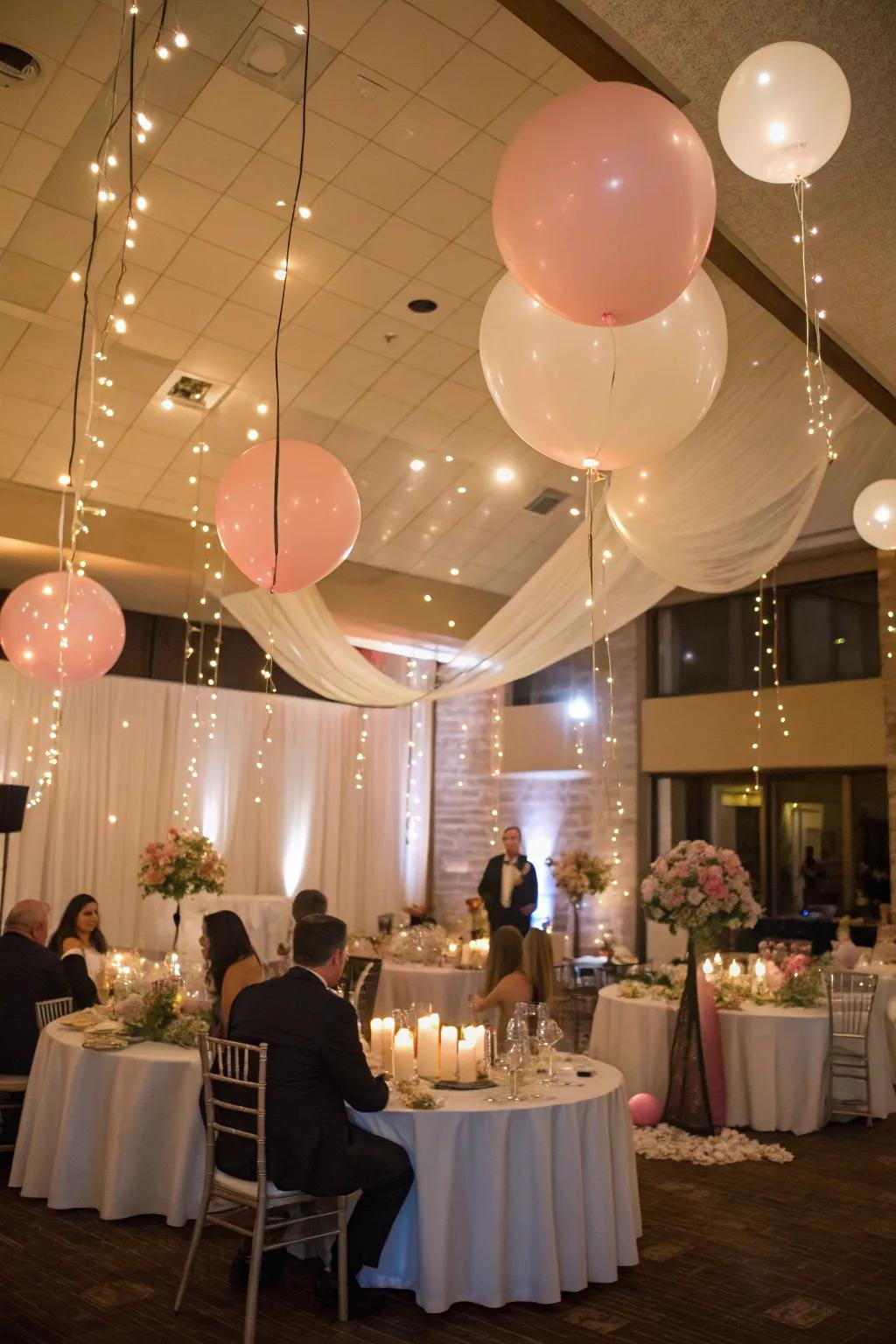 Balloon lights adding a fanciful and delightful touch to the wedding.