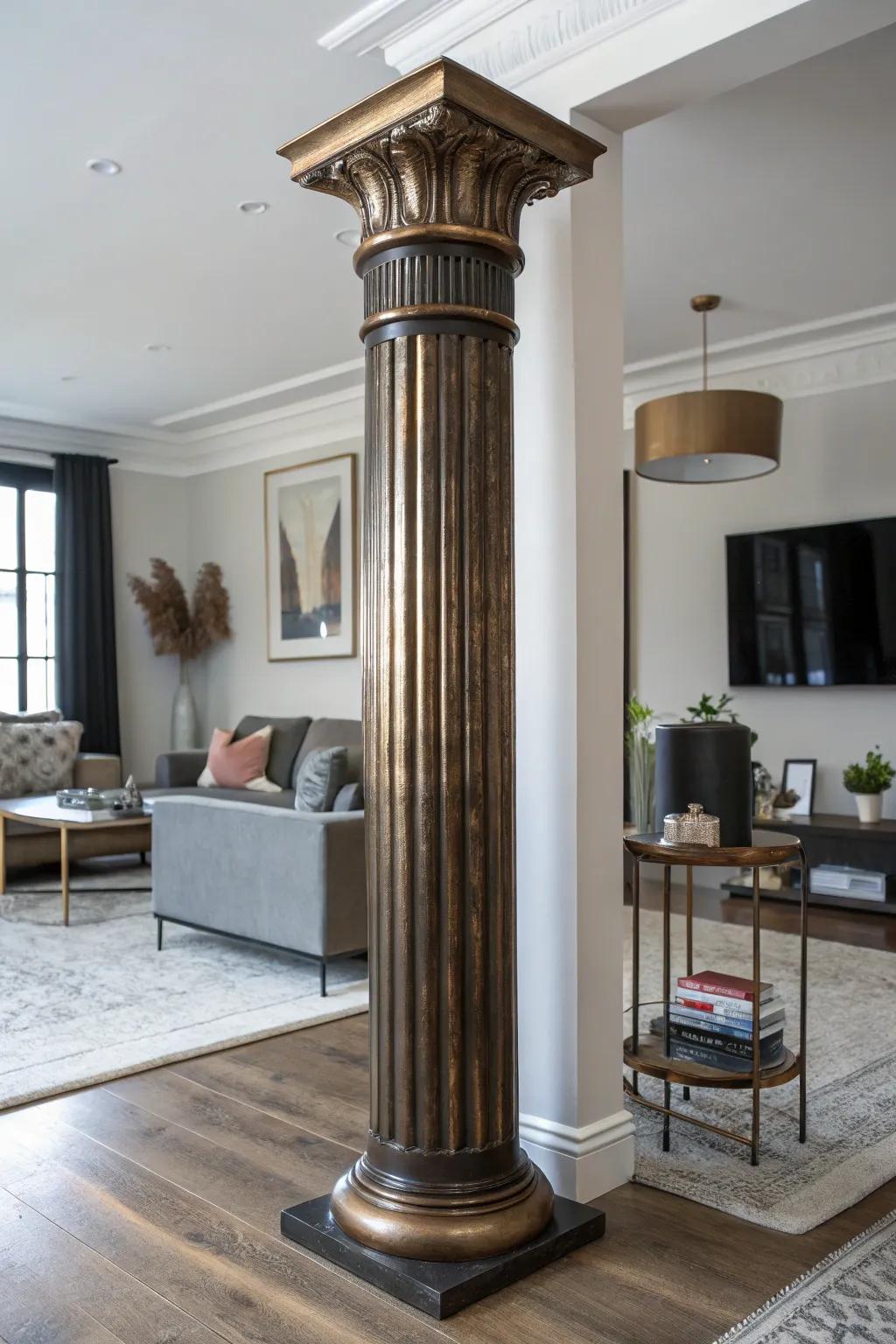 Metallic highlights adding shine to columns.