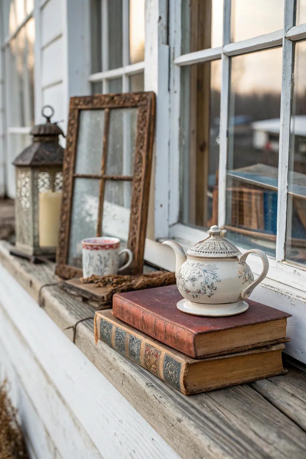 Rustic elements bring warmth and charm to your window sill.