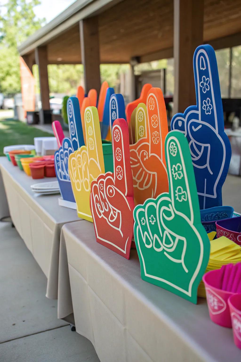 Wave your handcrafted foam fingers proudly.