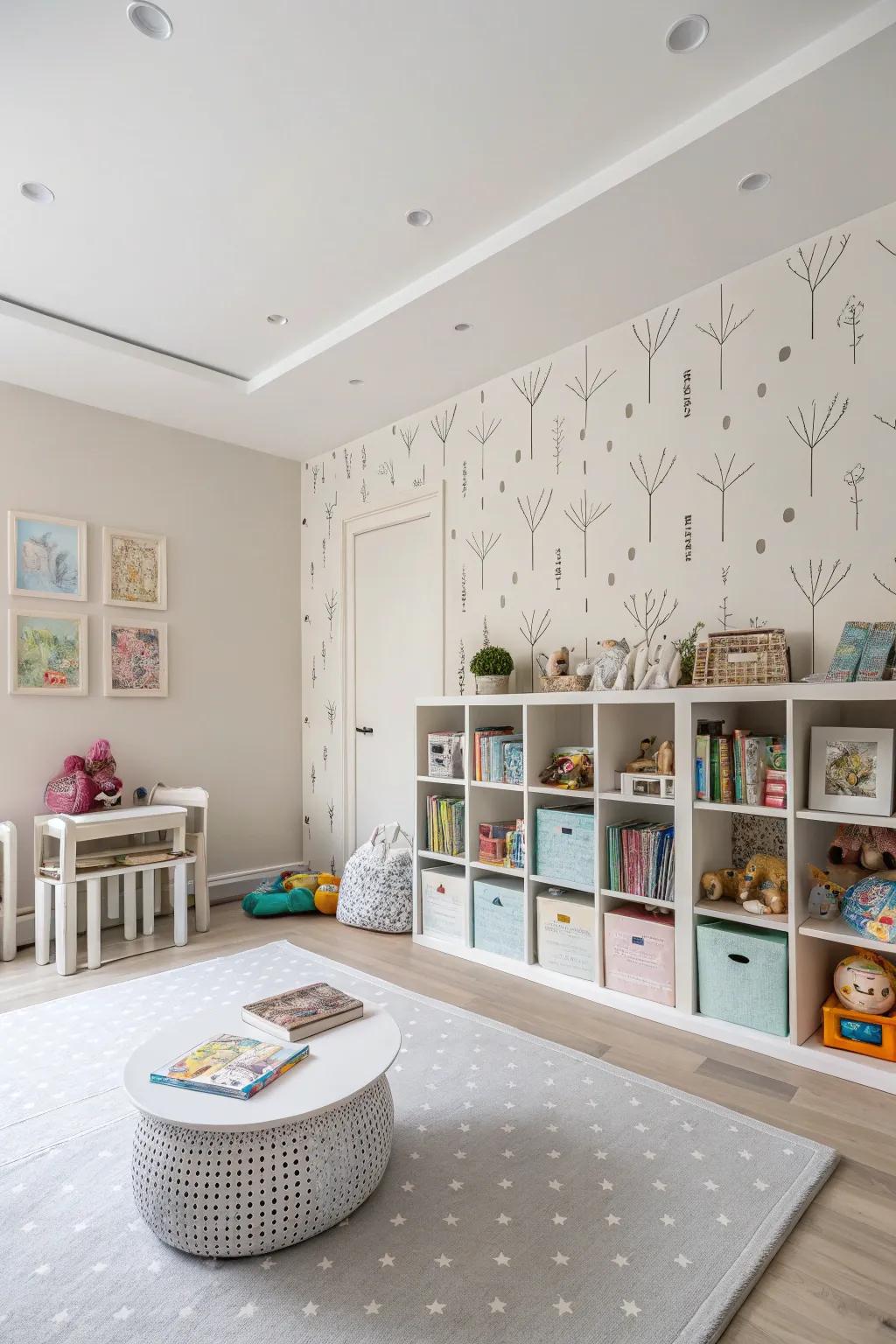 A playroom through minimalist wall decoration delivering a moderate elegance.