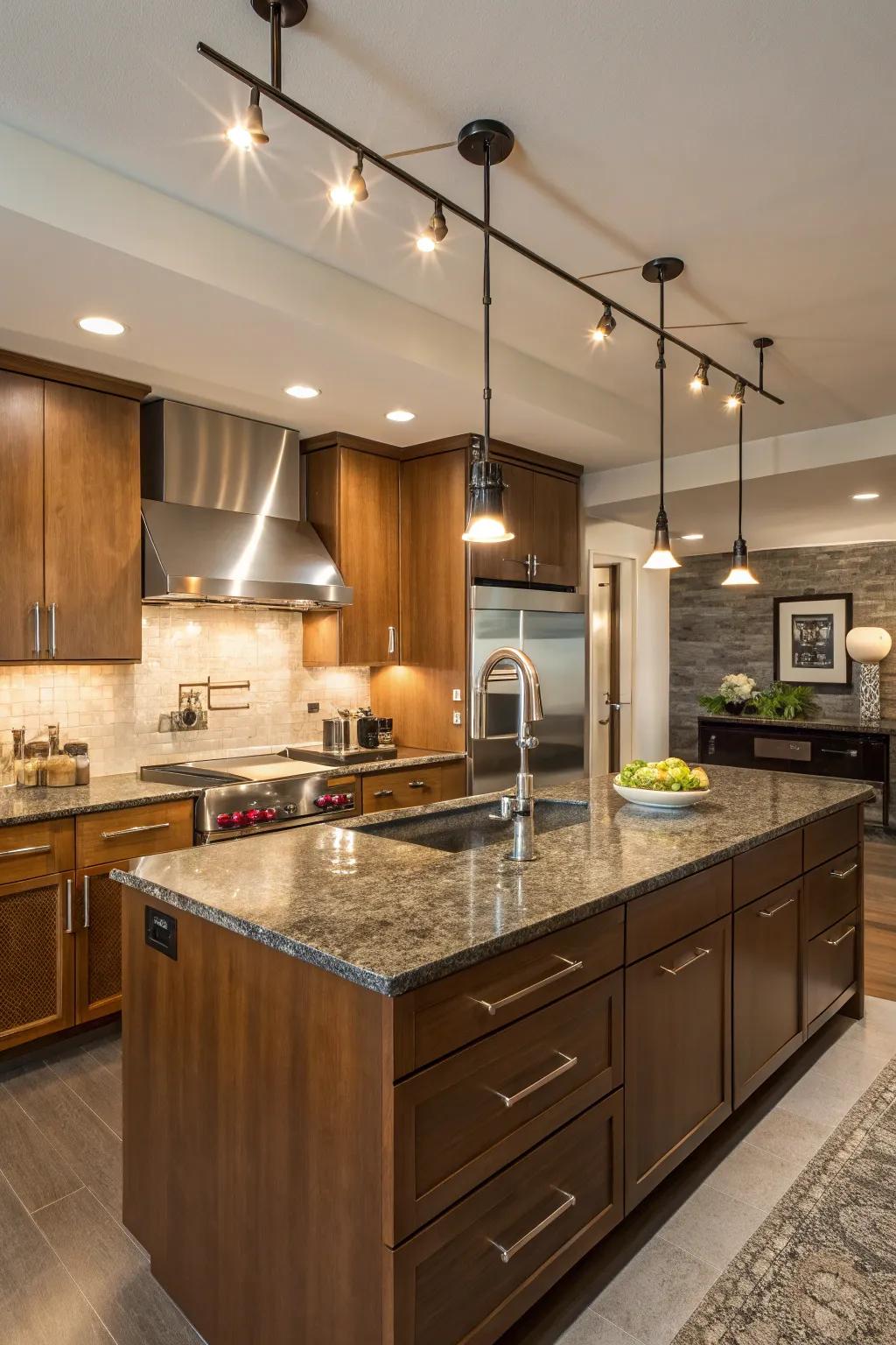 Illuminate your kitchen island with focused track lighting.