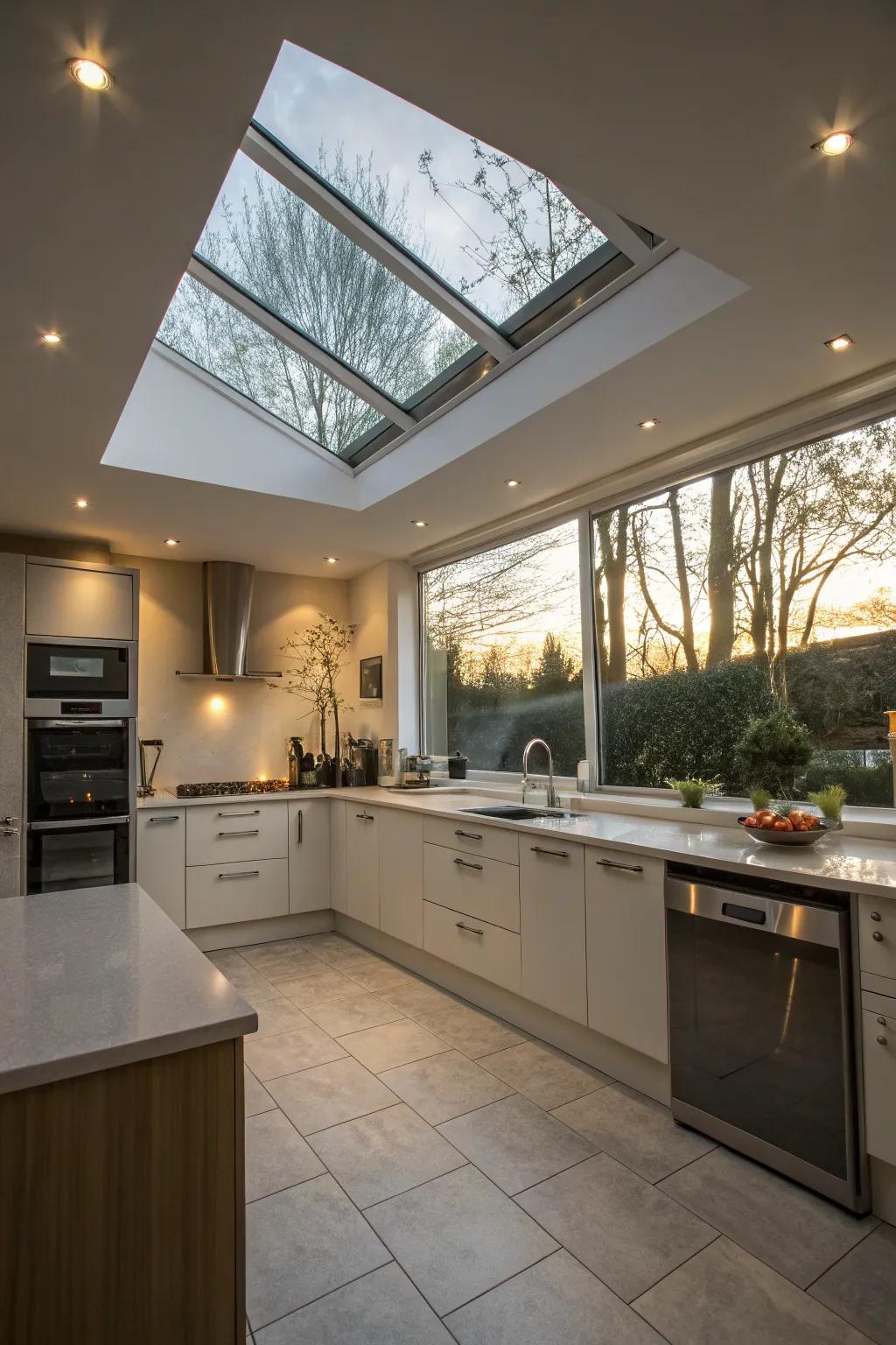 A top window brings natural light and a sense of openness to the kitchen.