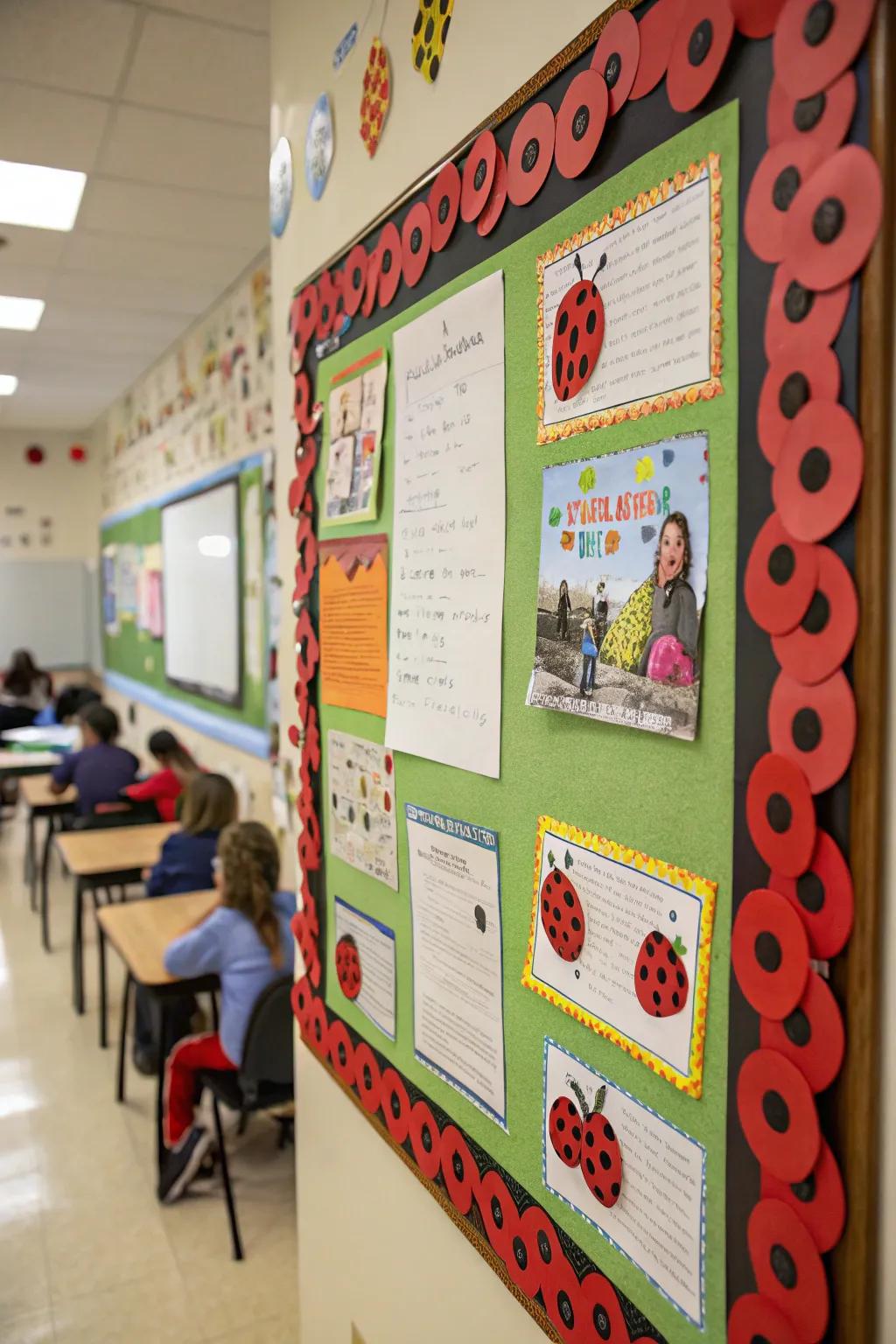 A playful beetle border adding charm to any bulletin board.