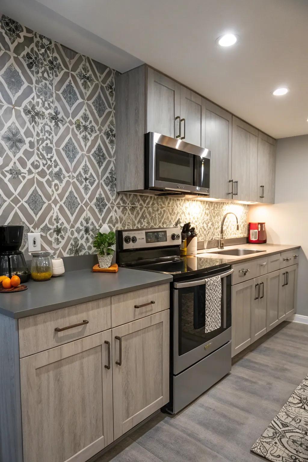 Industrial-style composite backsplash for an urban elegance.