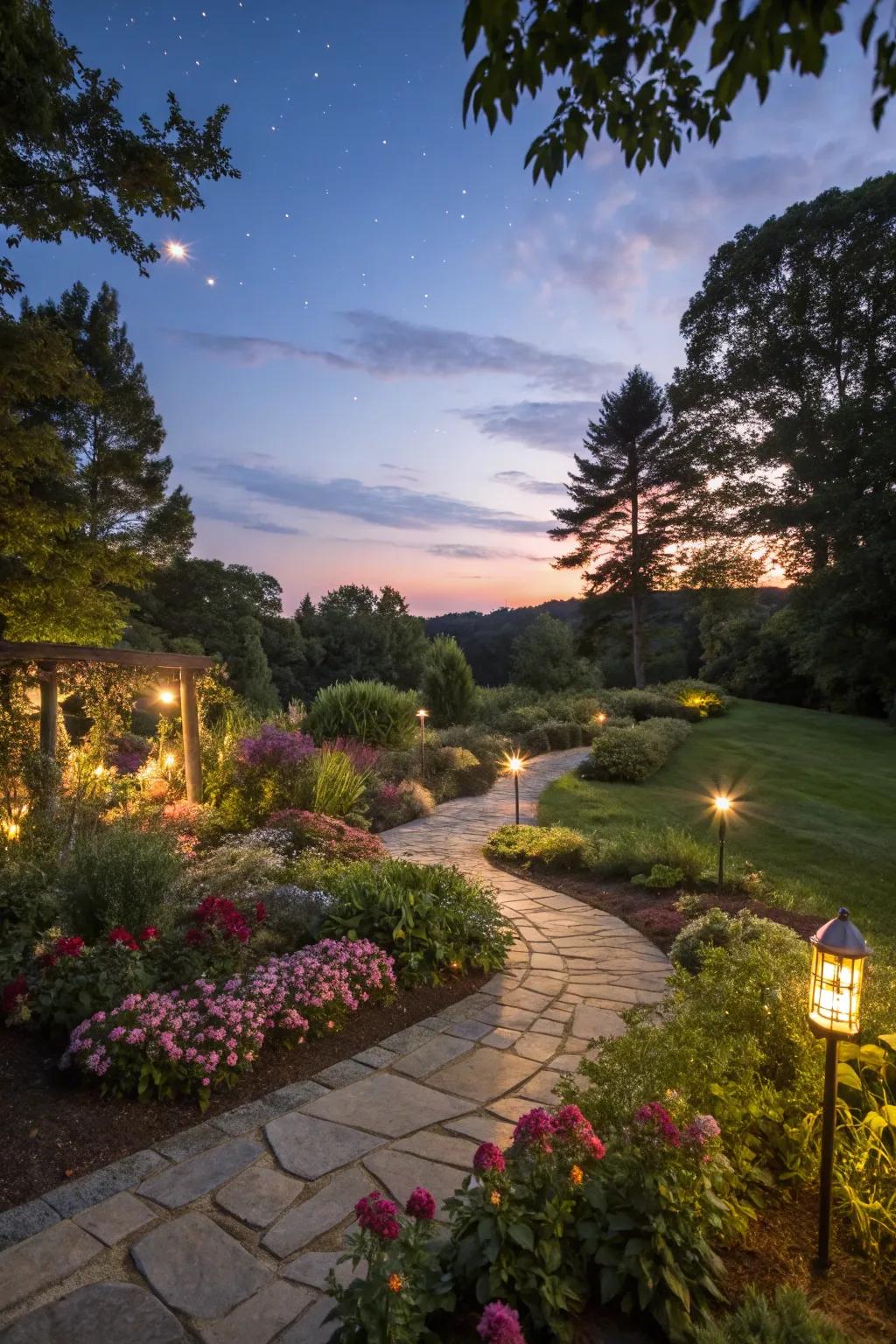 Garden lighting designs a captivating evening ambiance.