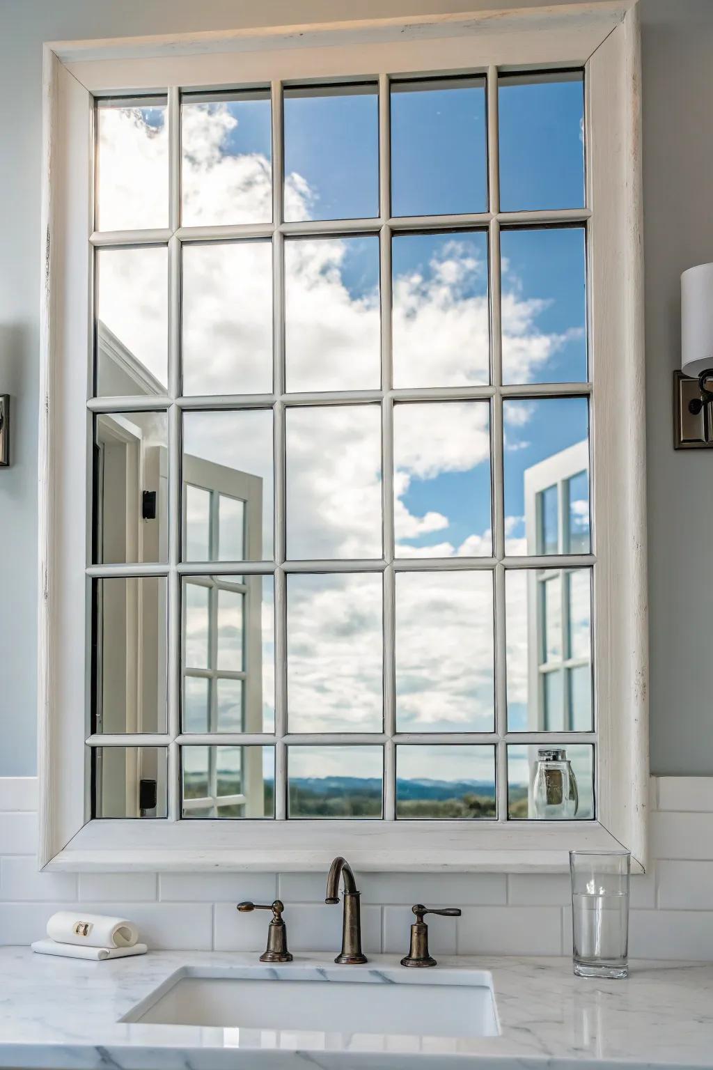Faux window designs make mirrors appear as integral structural elements.