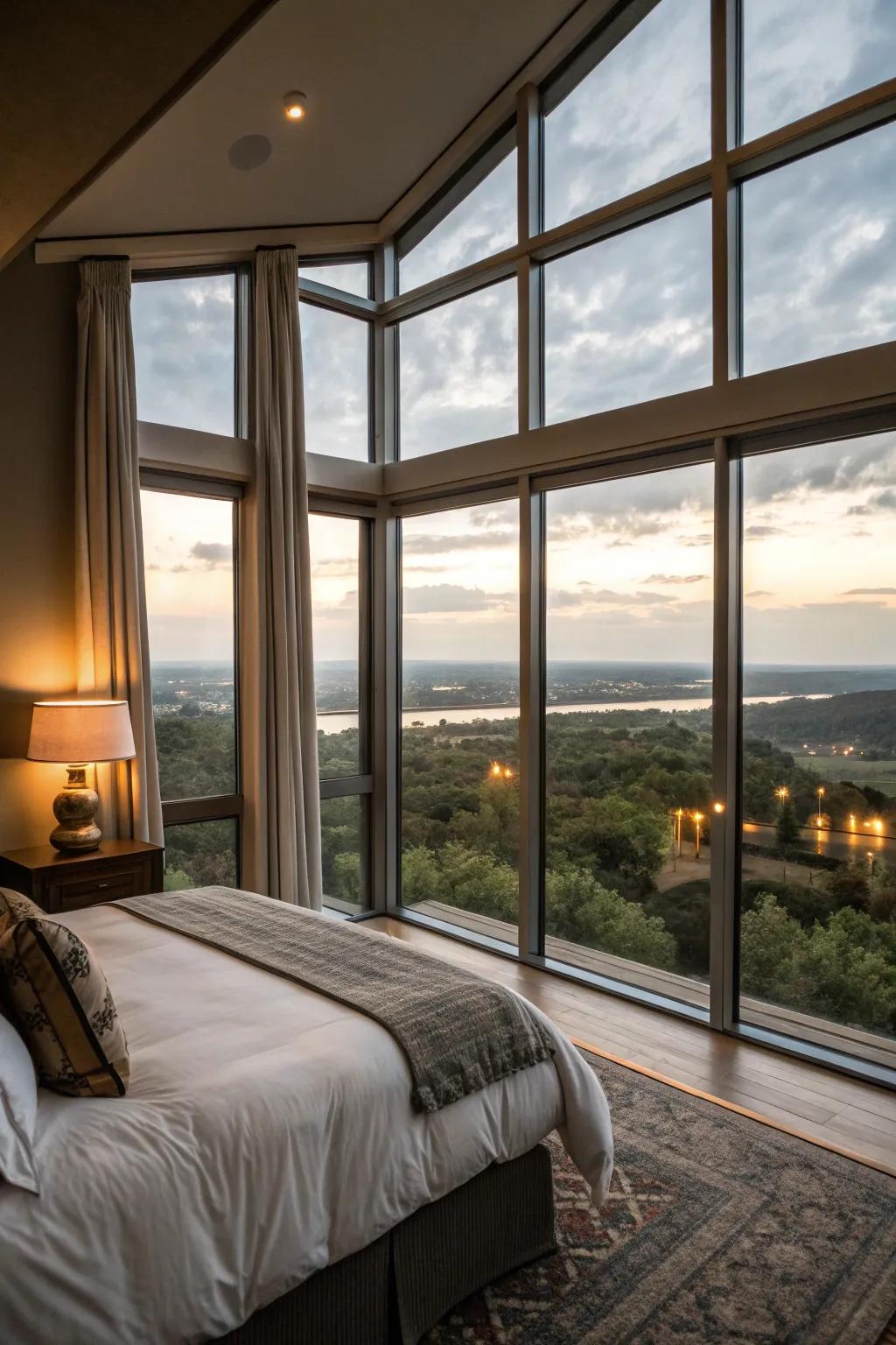 Floor-to-ceiling windows building a remarkable and bright bed room.