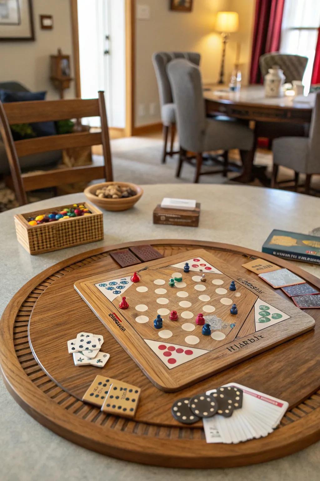 A game evening essential with a rotating tray as the centerpiece.