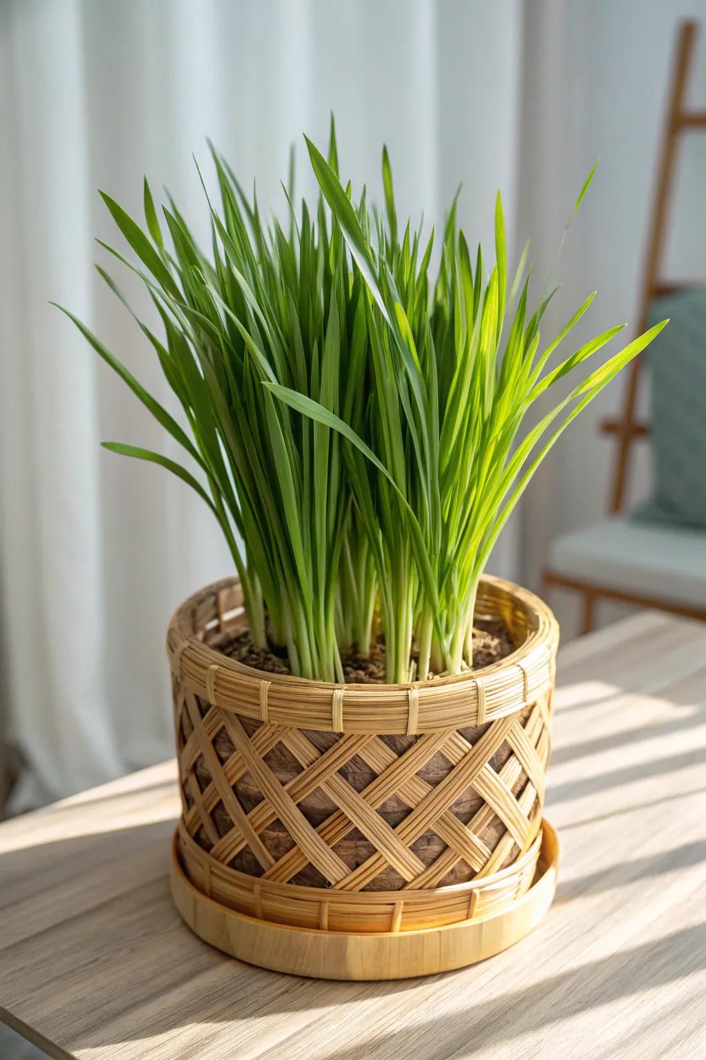 Embrace nature with bamboo baskets and flourishing Verdant Stalk.