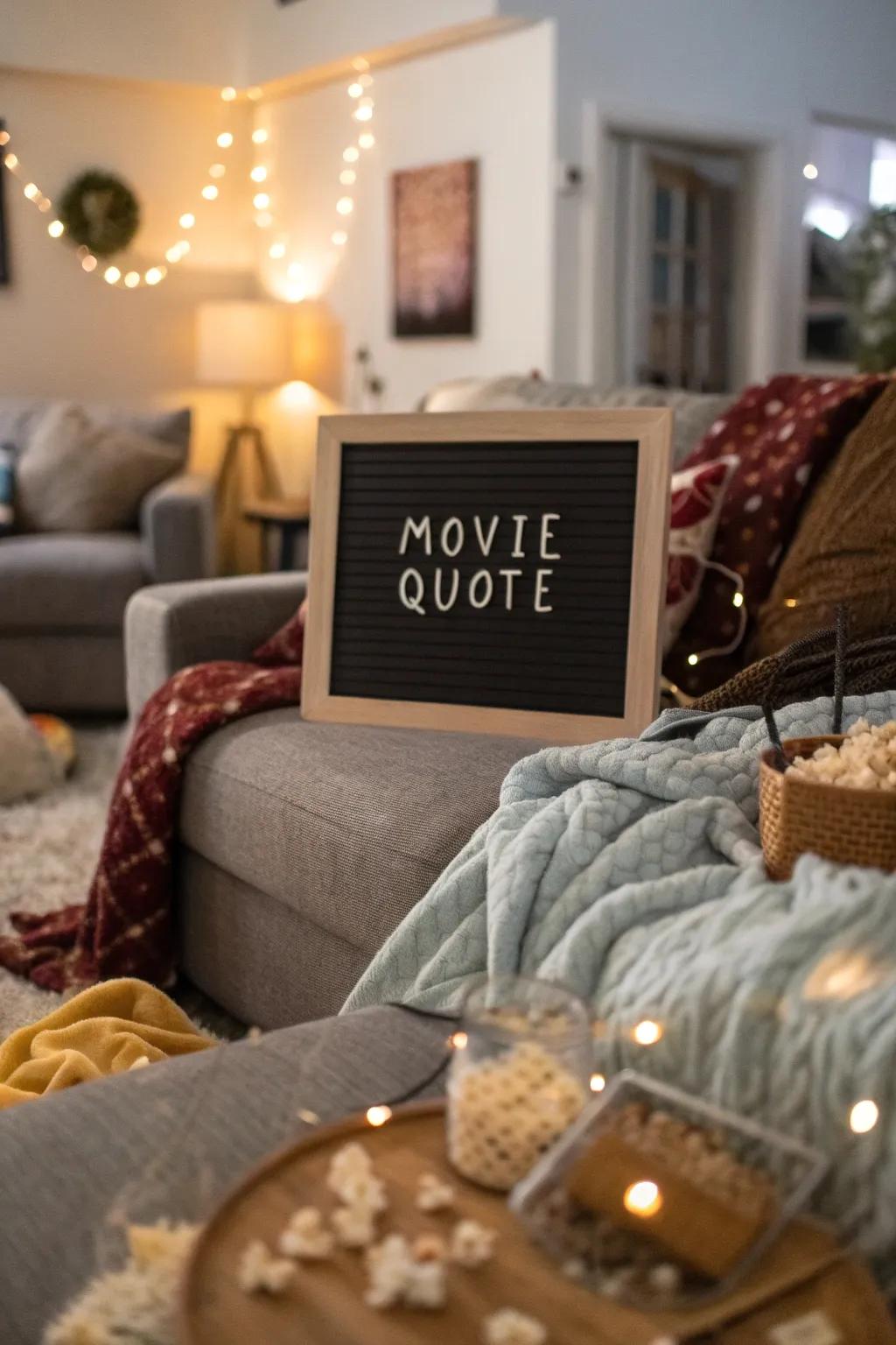Craft a cinema-like atmosphere with movie quotes exhibited on your letter board.