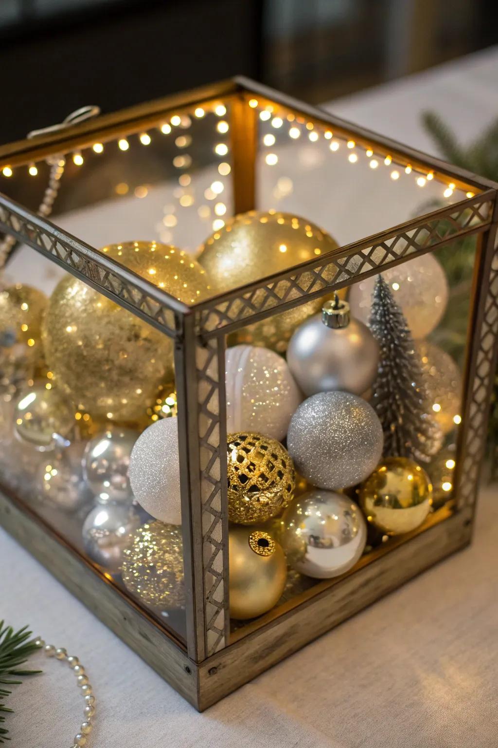 A luxurious gilt and argent Christmas shadow box