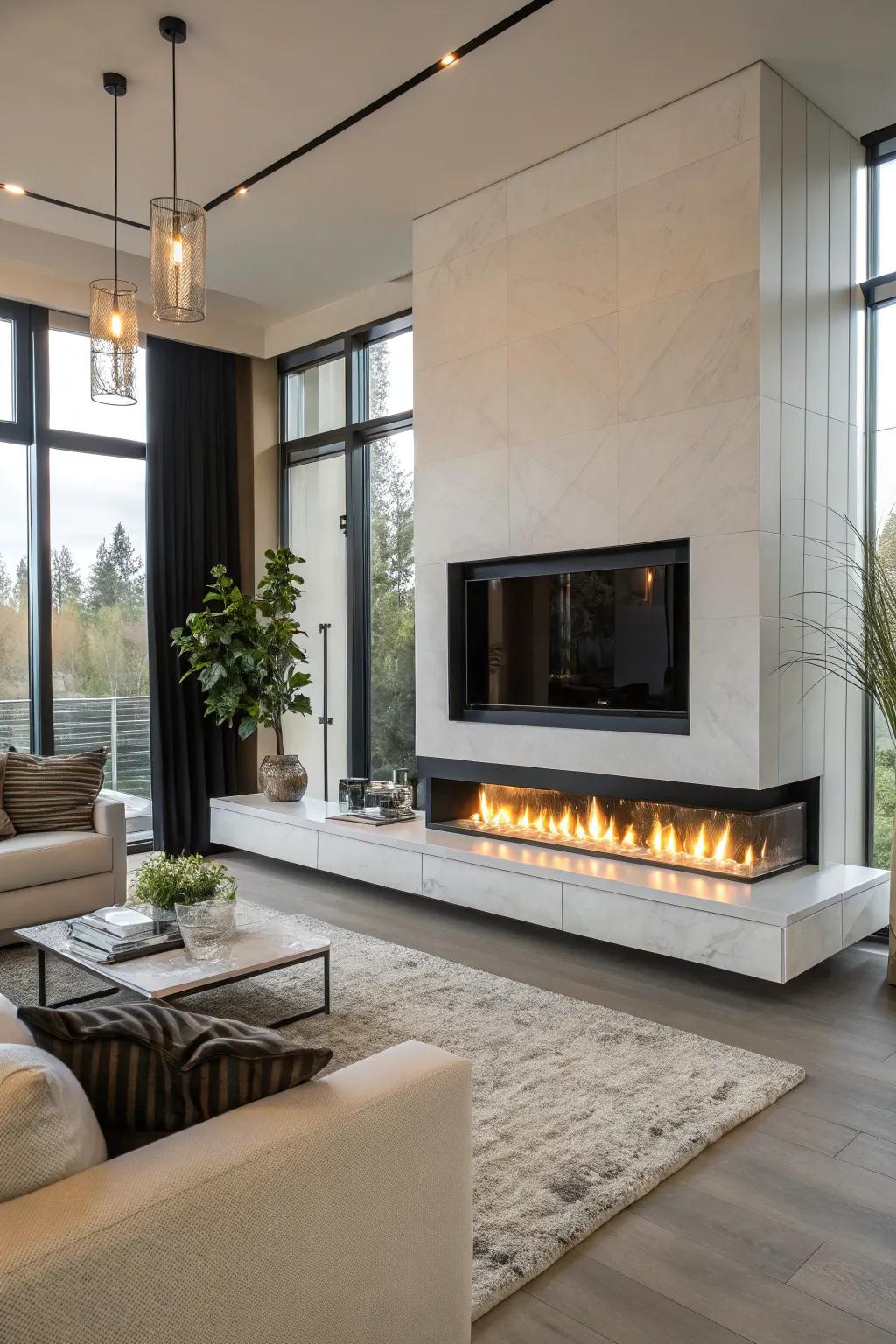Enjoy the flexibility of a ventless ethanol linear fireplace.