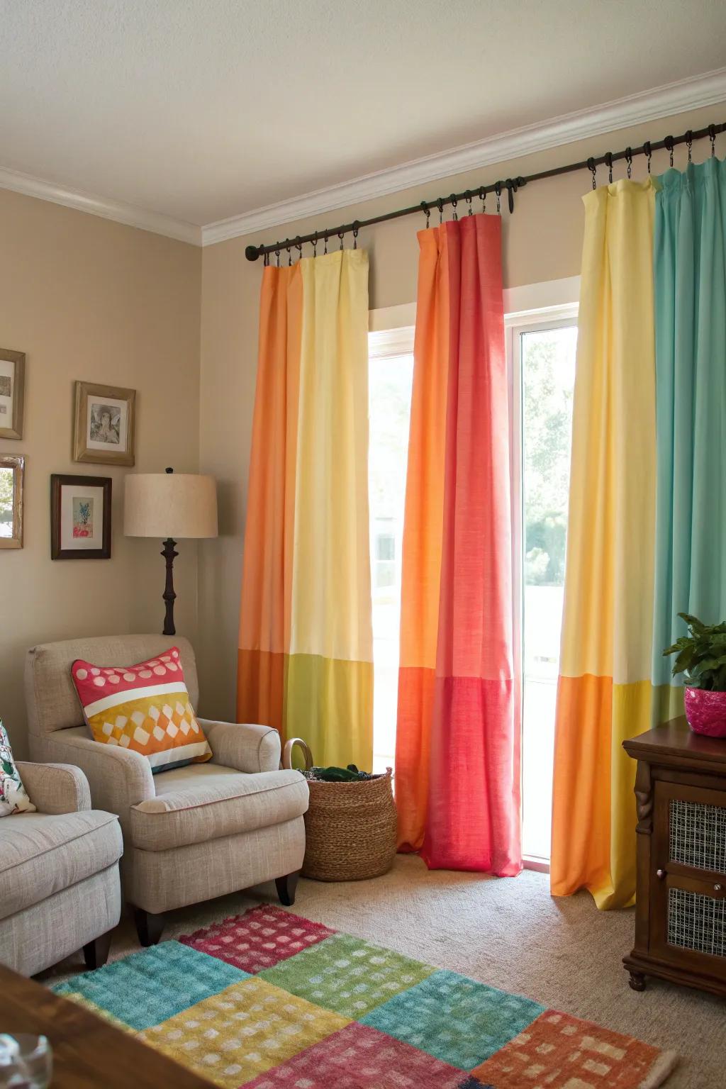 Lustrous curtains are capable of injecting a vibrant chromatic burst to invigorate your living space.