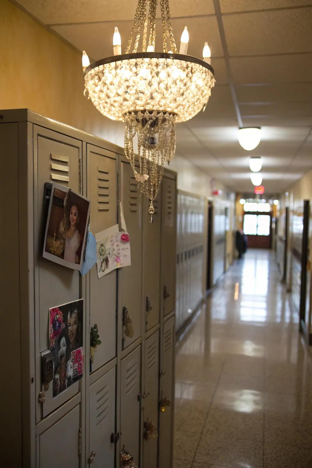 A locker featuring a small light fixture, adding elegance and shine.