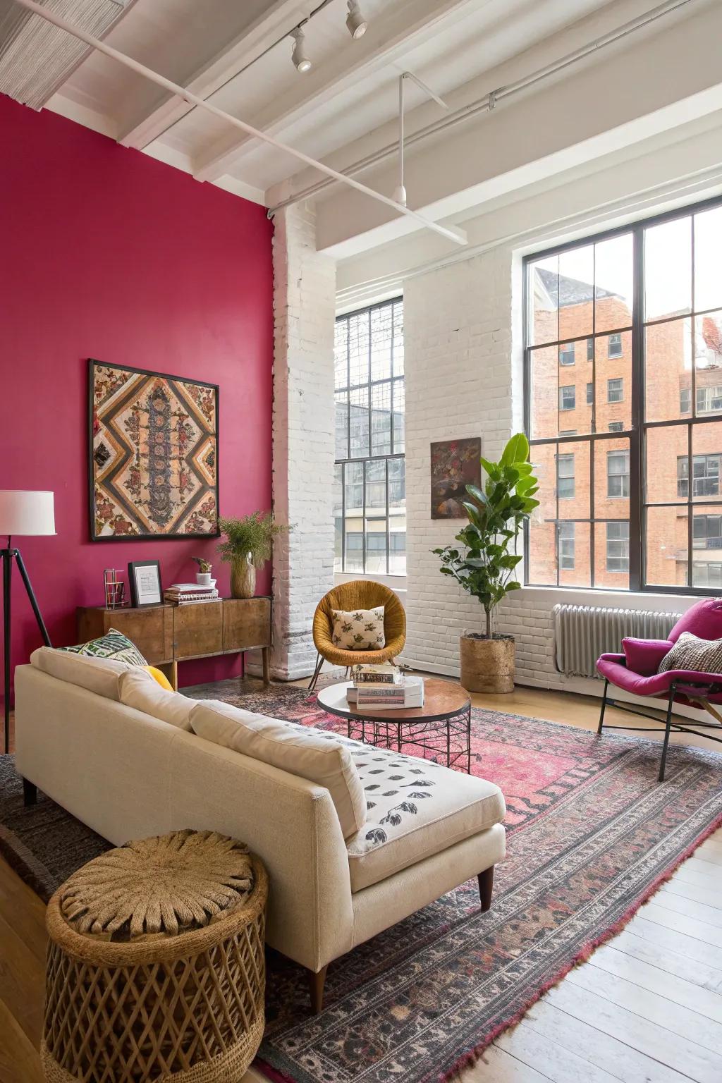 Striking color accents adding vibrancy to the loft.