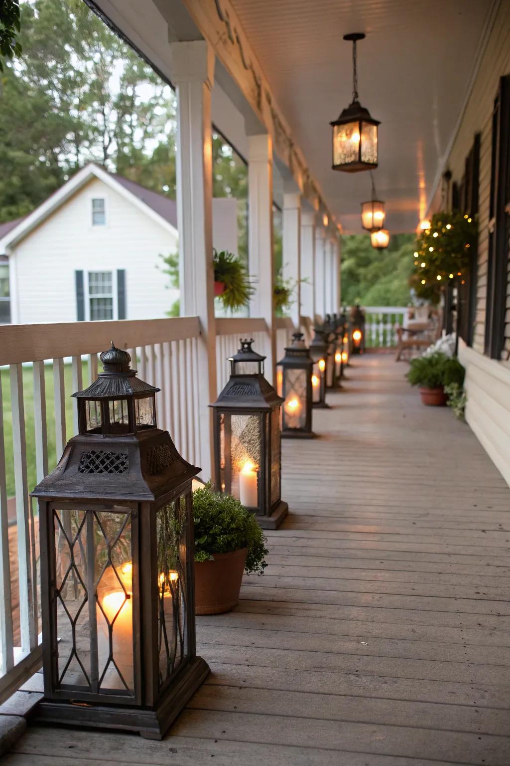 Displaying a collection adds personal interest to a porch.