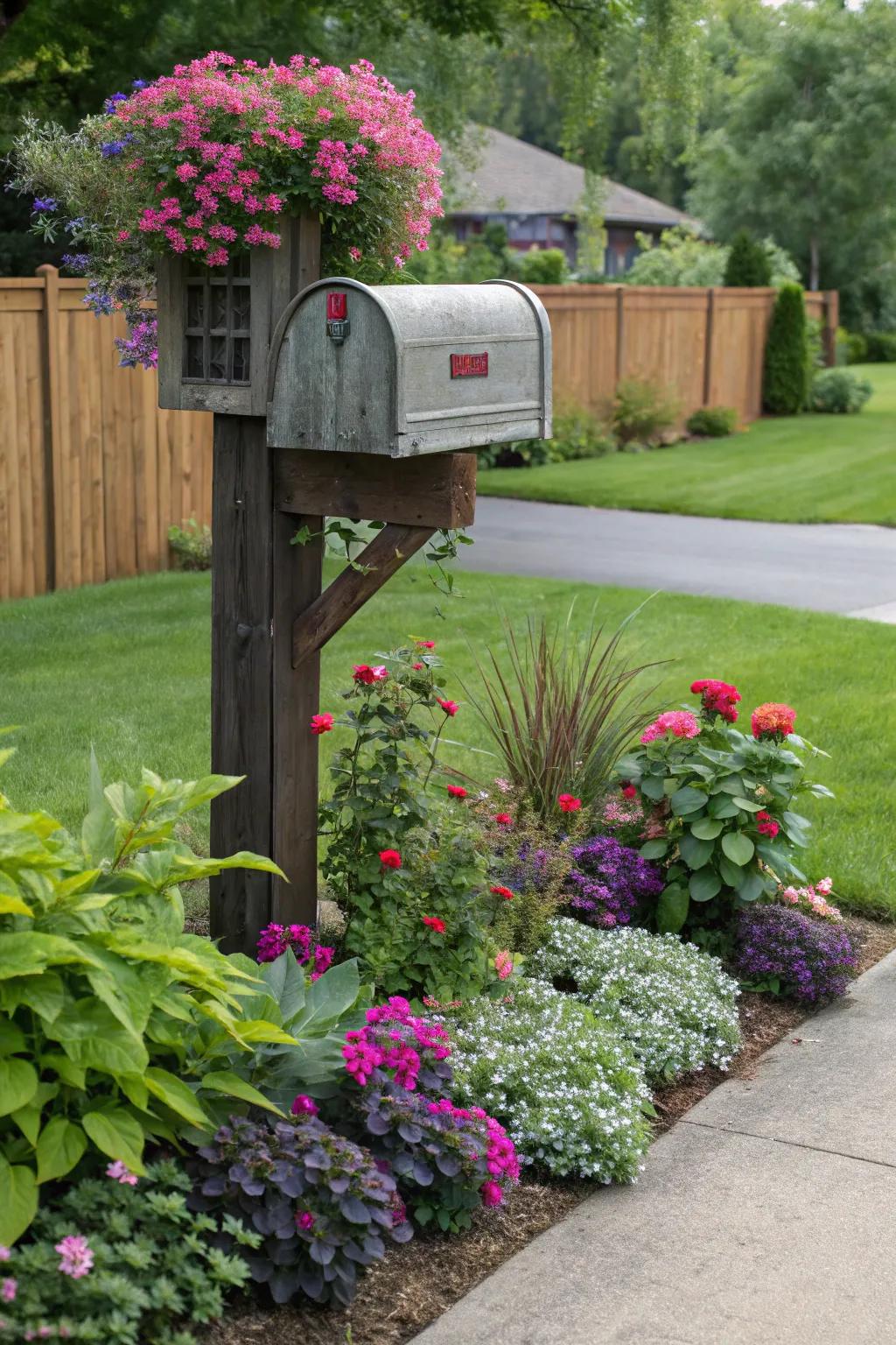 Coordinated colors create a seamless and attractive mailbox area