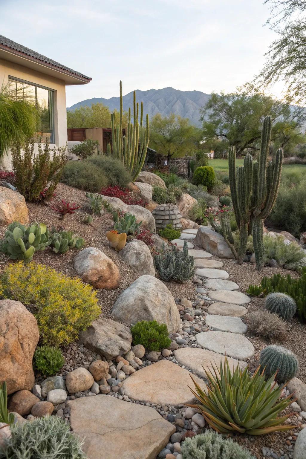 Xeriscaping transforms landscapes with minimal water use.