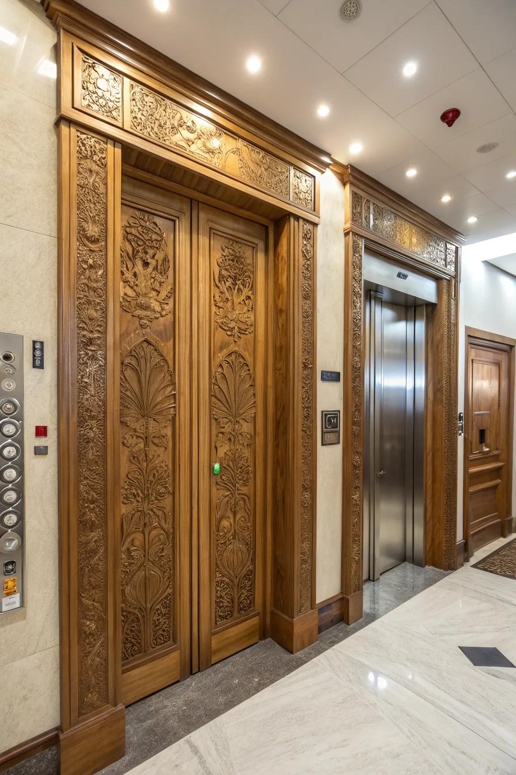 Unique doors add a statement touch to this luxurious elevator.