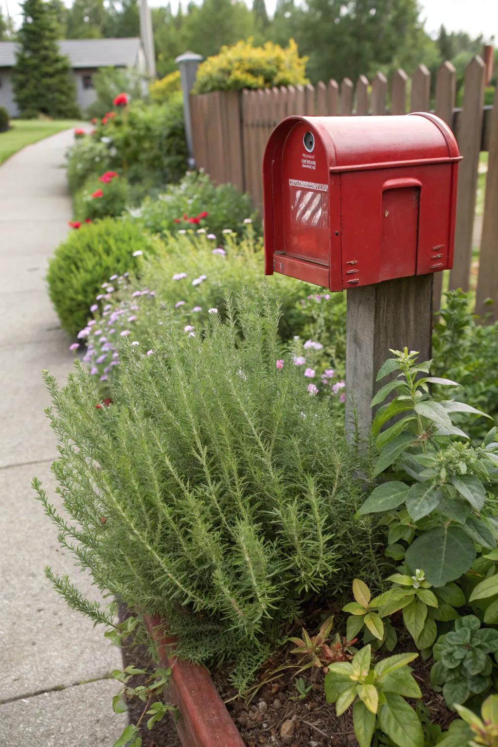 An herb garden infuses fragrance and functionality into your mailbox surroundings.