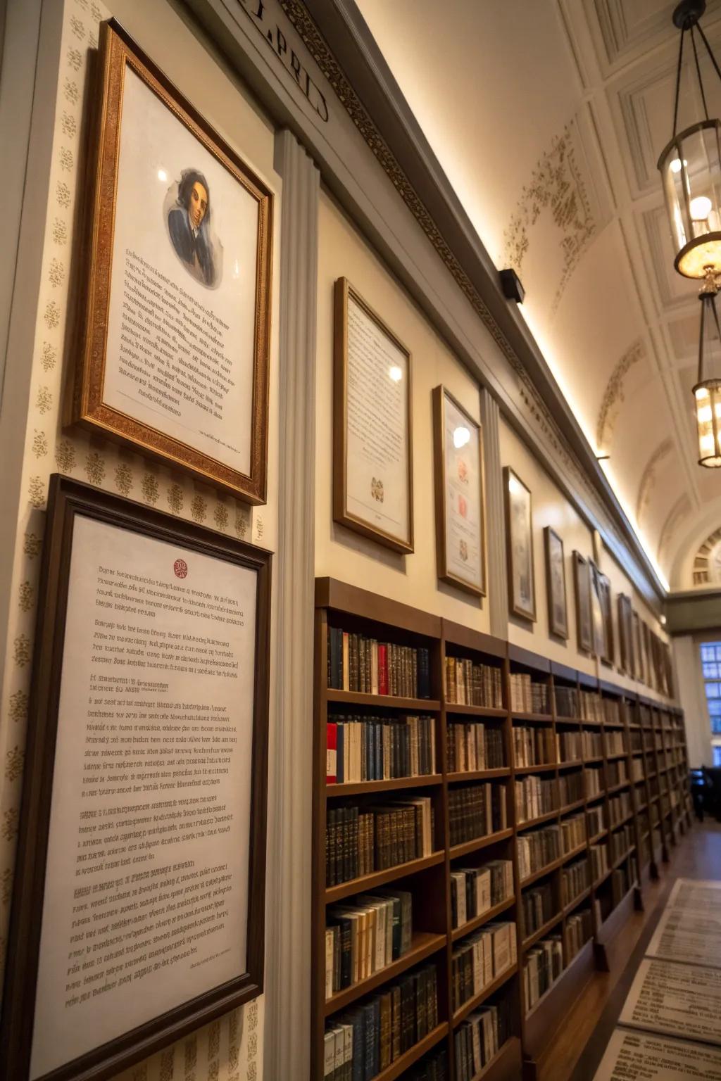 An inspirational quotes wall featuring books by famous authors.