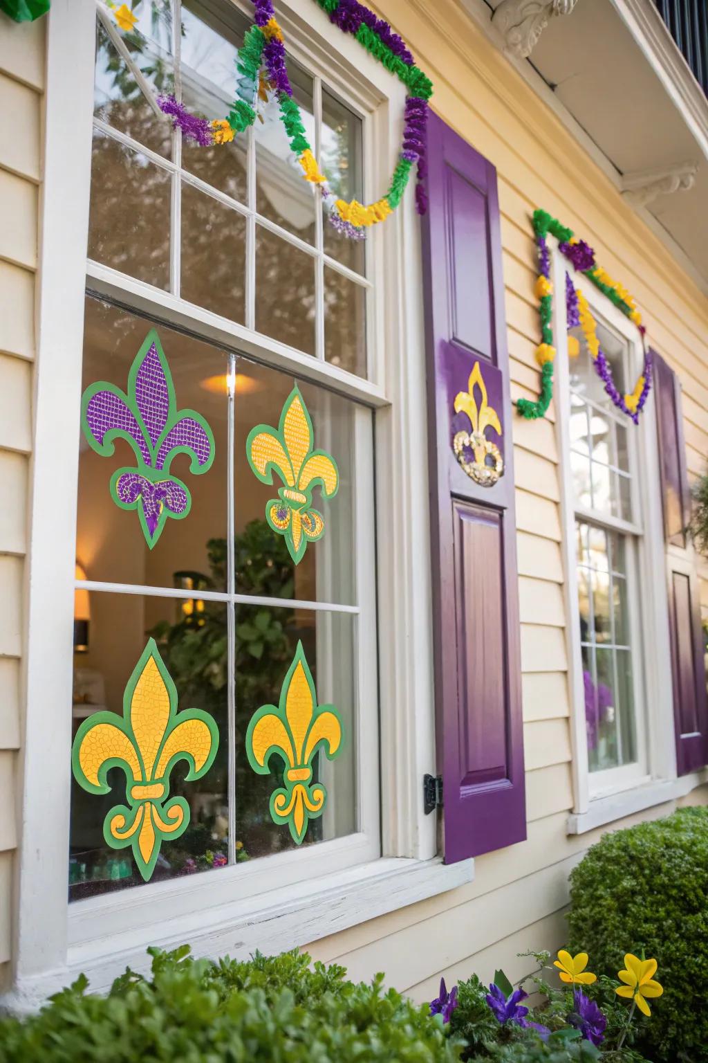 Window graphics offer a swift and imaginative avenue to disseminate Mardi Gras merriment.
