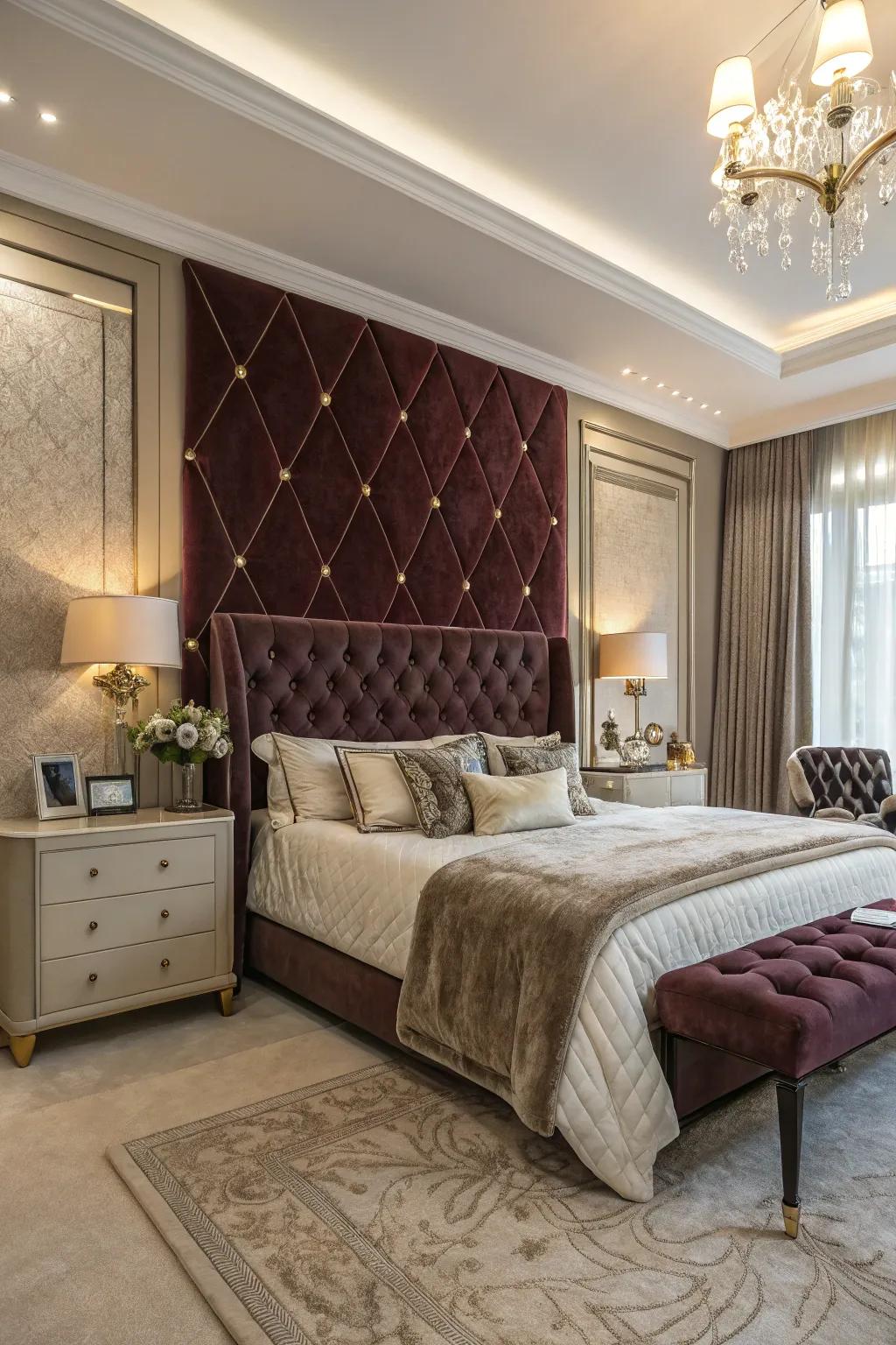 Plush walls bring comfort and opulence to the bedroom.