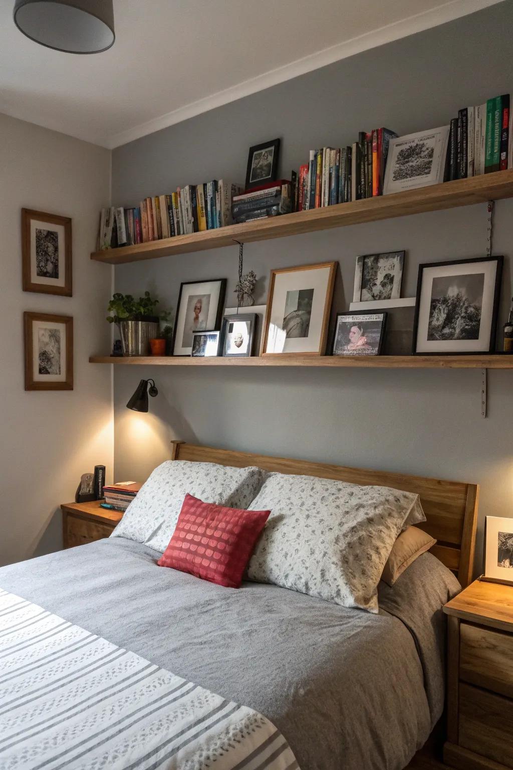 Personal details make the grey bedroom uniquely yours.