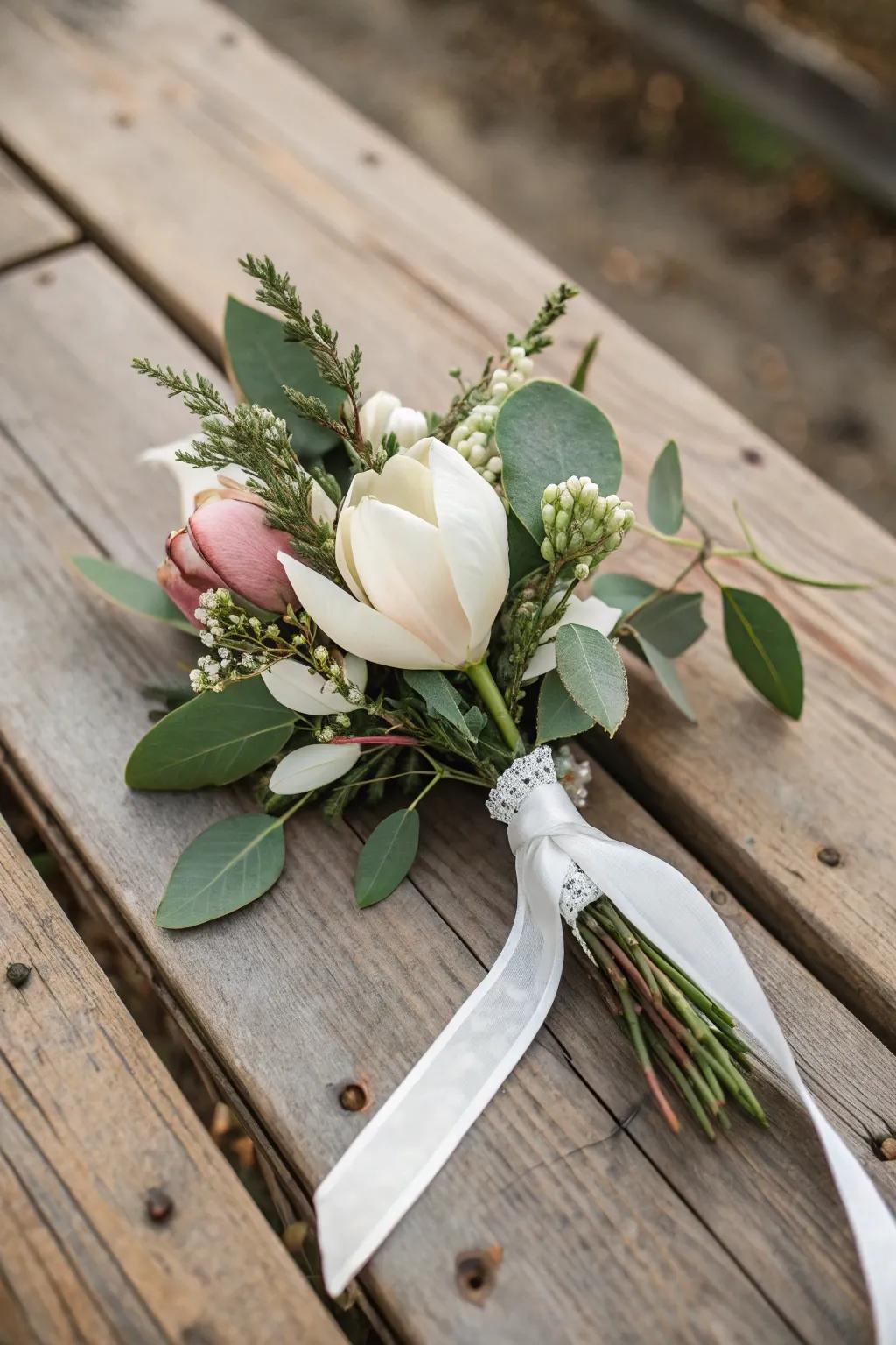 Pale bloom boutonnieres bring southern elegance.