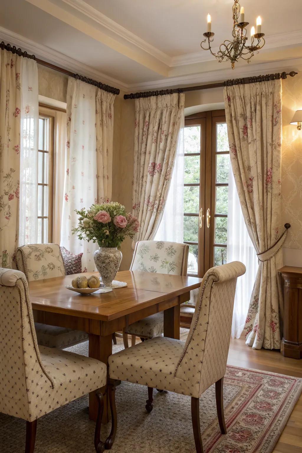 Delicate patterns can really lift the way your dining room looks.