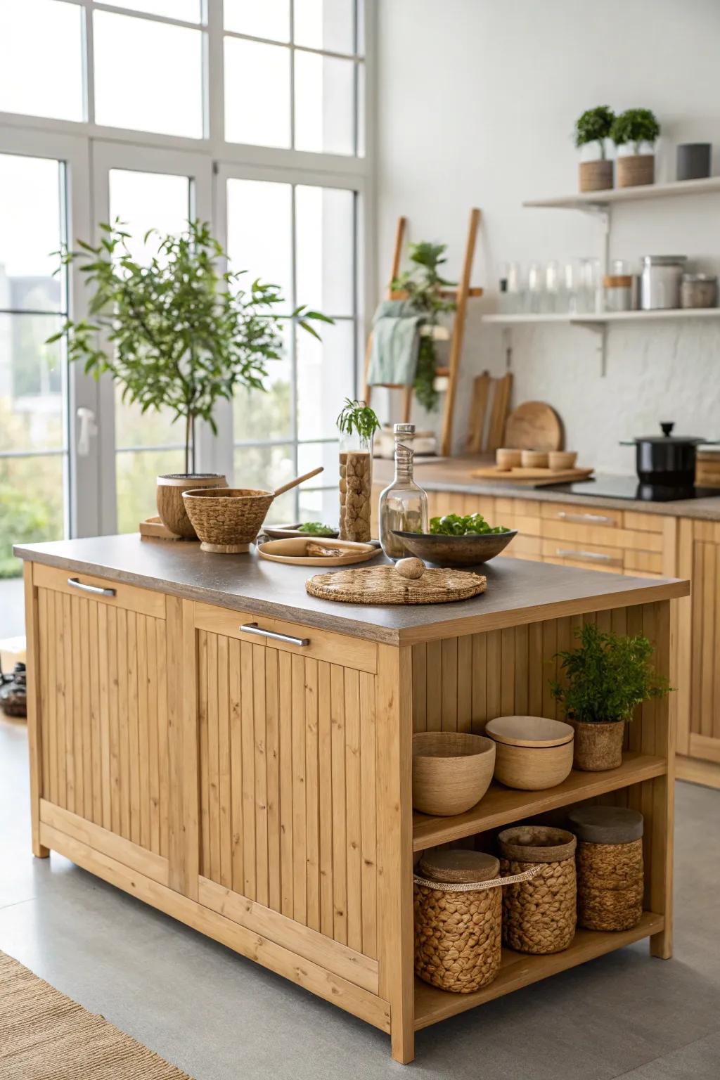 Natural beauty showcased in a bamboo kitchen island.