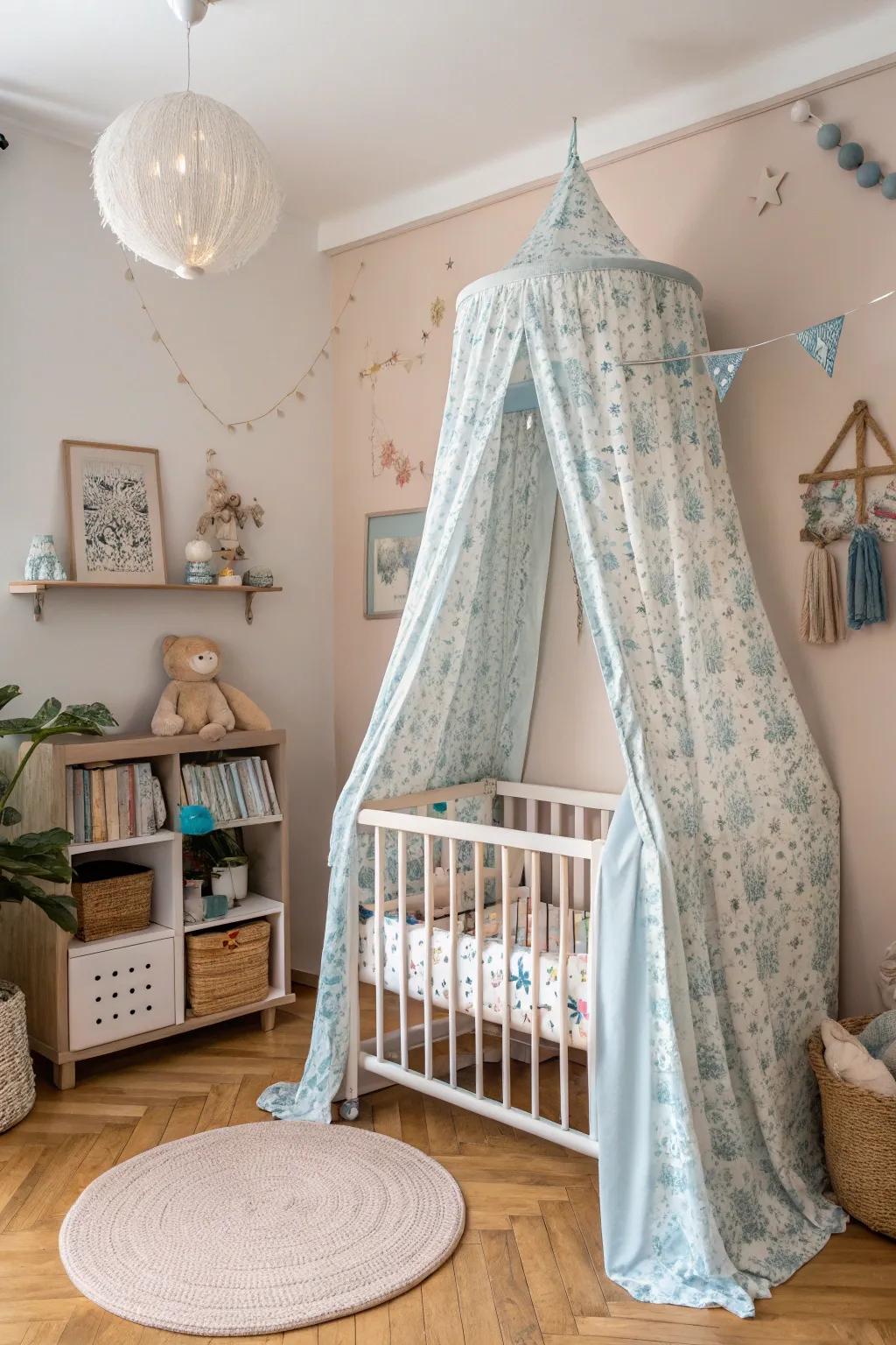 A magical shelter imparts a whimsical touch to the sleeper.