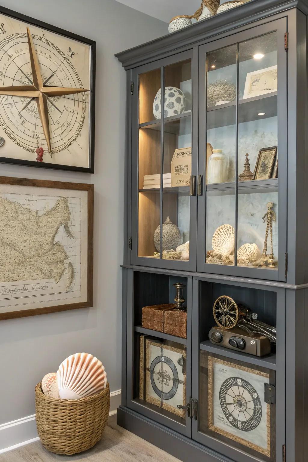 A themed china cabinet display for a cohesive look.