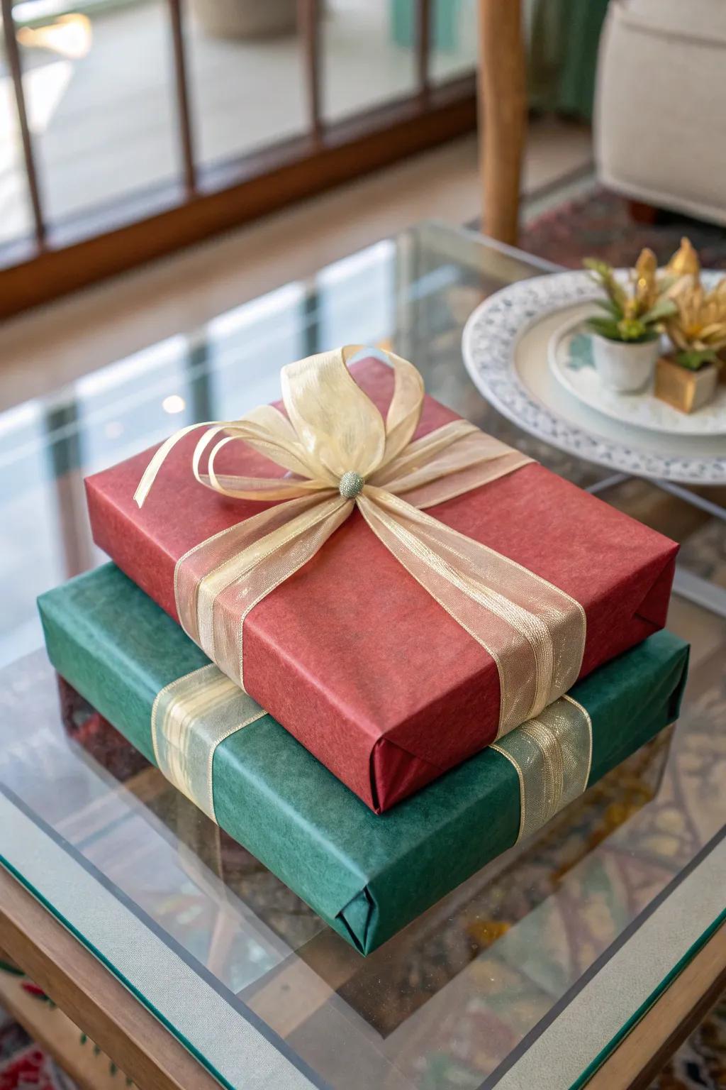 A gift wrapped in see-through layers, delivering a subtle and contemporary visual allure.