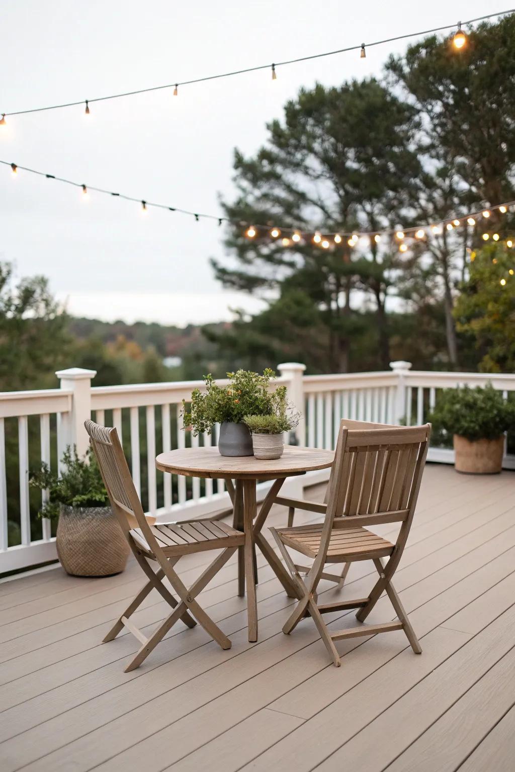 Sandstone provides an elegant, understated foundation.