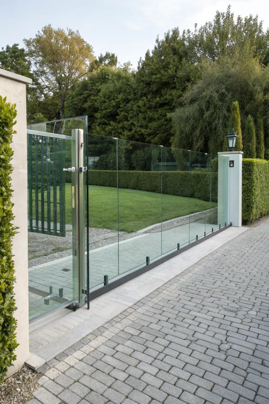 Transparent materials bring an air of openness to gates.