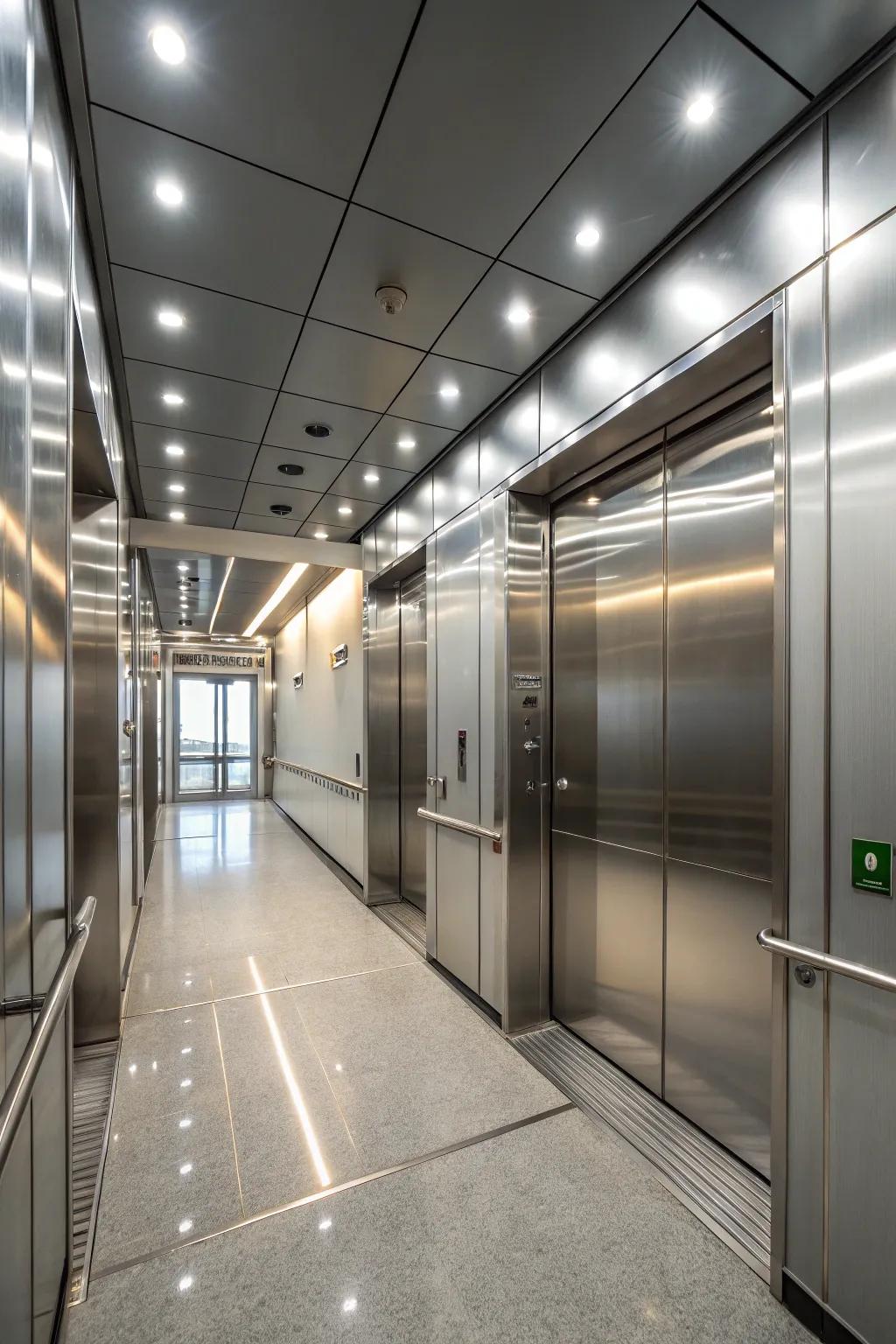 A sleek elevator using inset lighting for a clean feel.