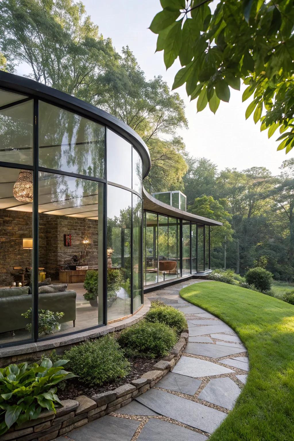 Curved glass walls imparting elegance and coherence.