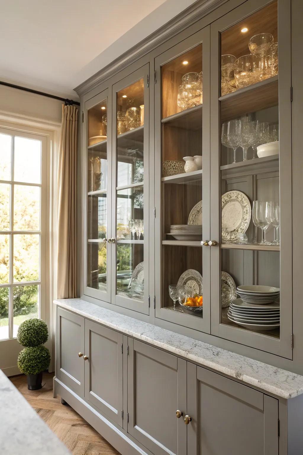 Achieve an airy sensation with glass cabinet doors.