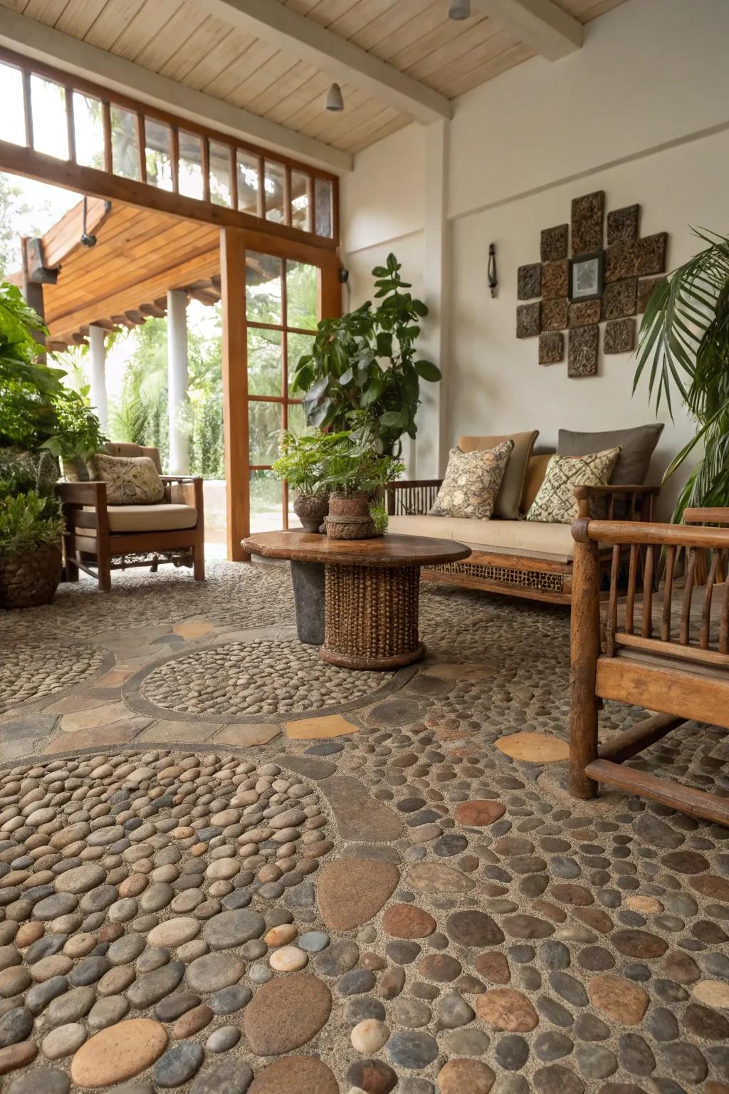 Natural texture with pebble tile flooring.